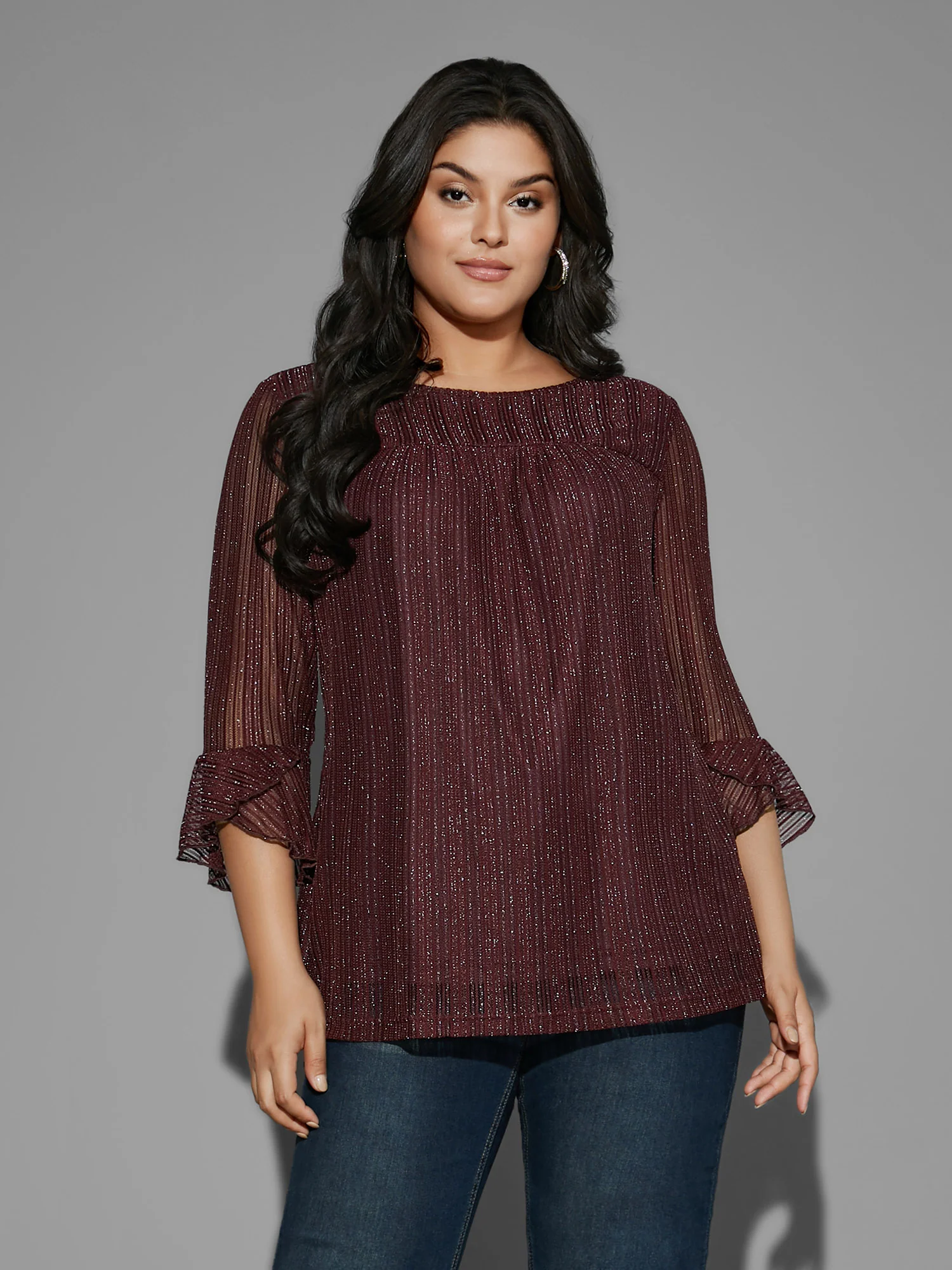 Glitter Gathered Patchwork Ruffles Top - Image 4