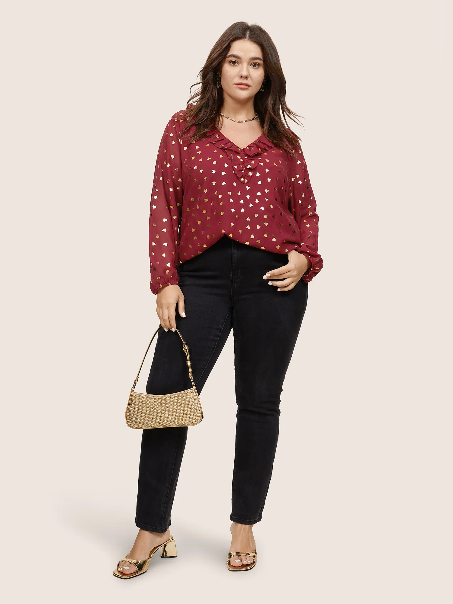 Glitter Heart Flutters Lantern Sleeve Blouse - Image 2