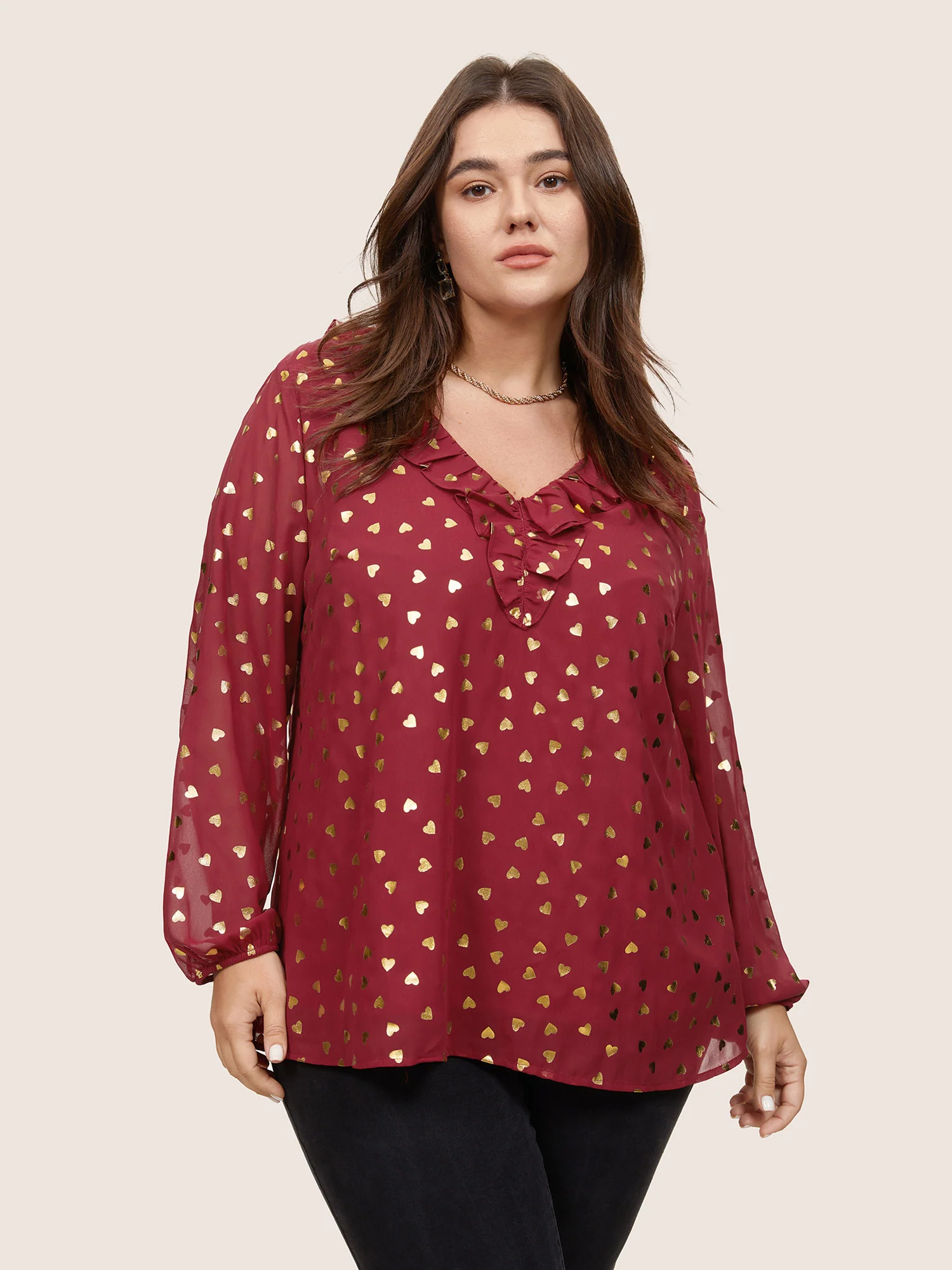 Glitter Heart Flutters Lantern Sleeve Blouse - Image 3