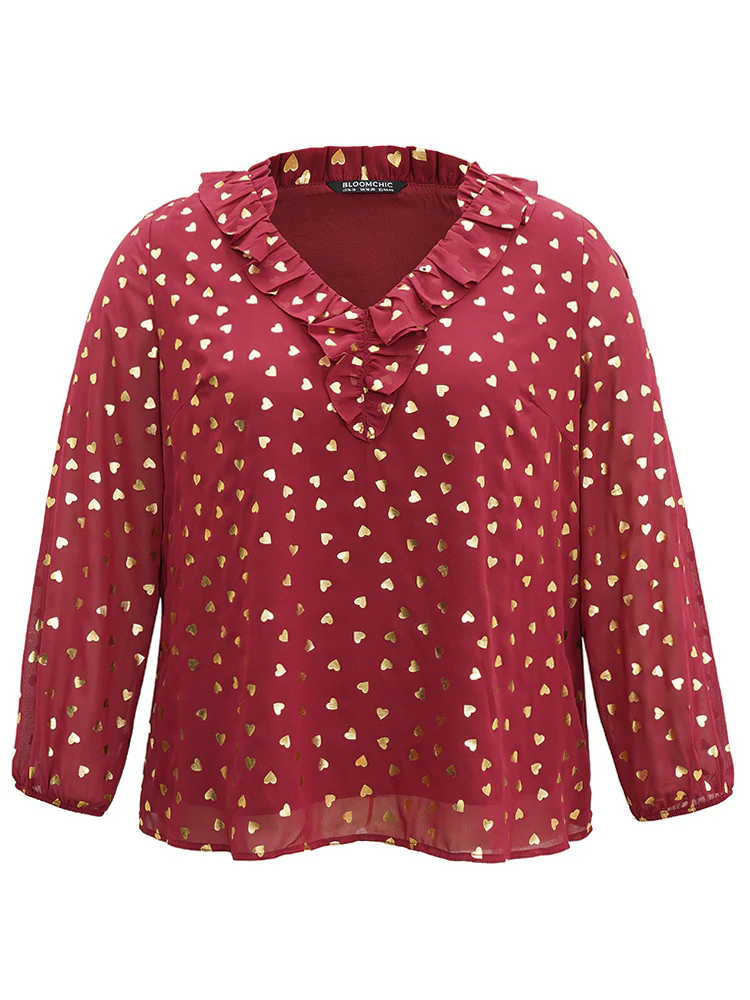 Glitter Heart Flutters Lantern Sleeve Blouse - Image 6