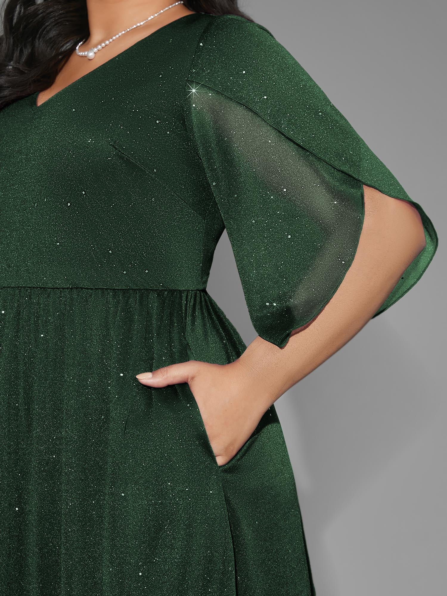 Glitter Mesh Petal Sleeve Midi Dress - Image 15