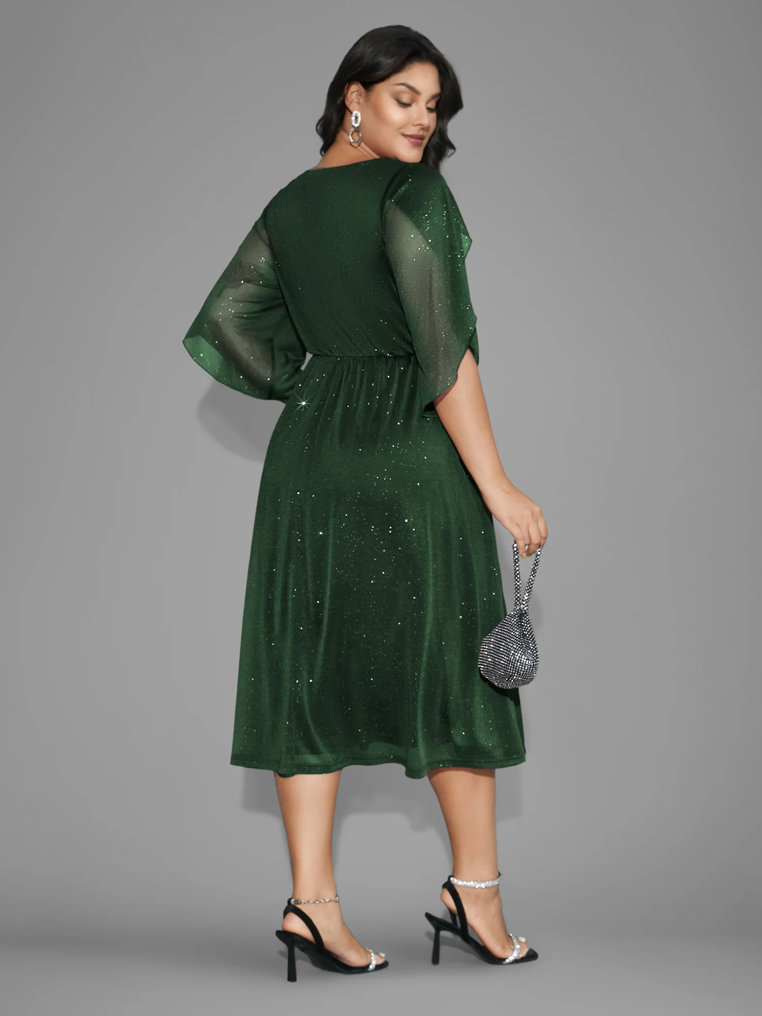 Glitter Mesh Petal Sleeve Midi Dress - Image 17