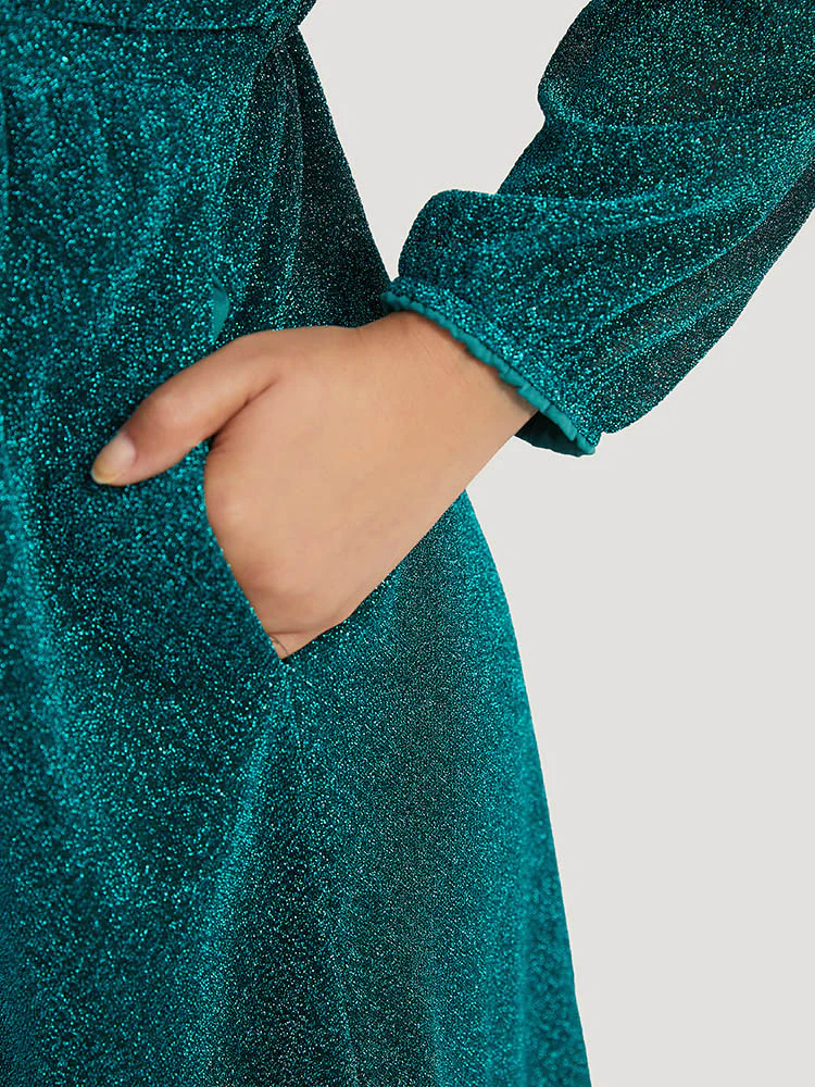 Glitter Overlap Collar Pocket Ruched Dress - Image 6