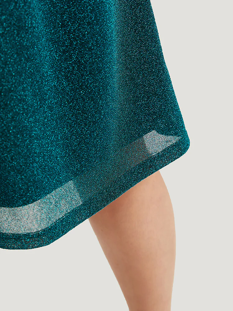 Glitter Overlap Collar Pocket Ruched Dress - Image 8