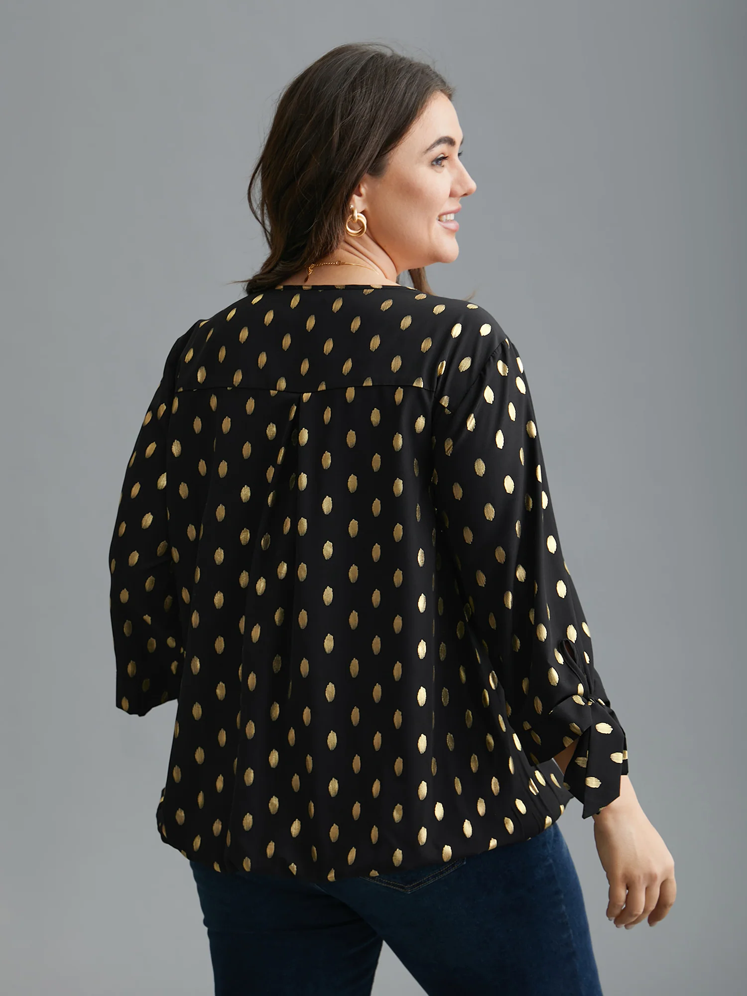 Glitter Overlap Collar Tie Knot Blouse - Image 4
