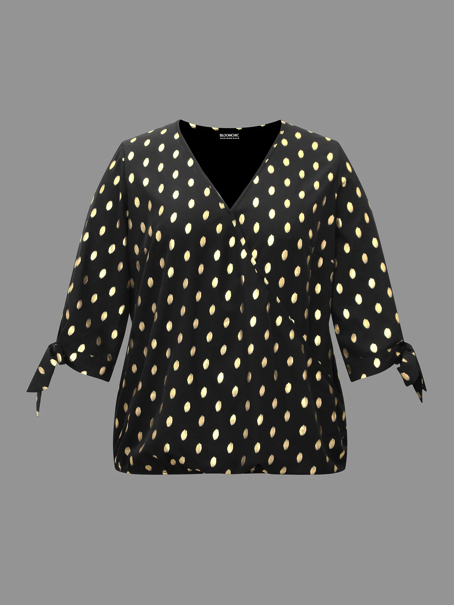 Glitter Overlap Collar Tie Knot Blouse - Image 7