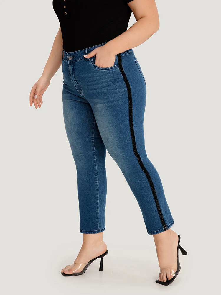 Glitter Patchwork High Rise Very Stretchy Jeans - Image 4