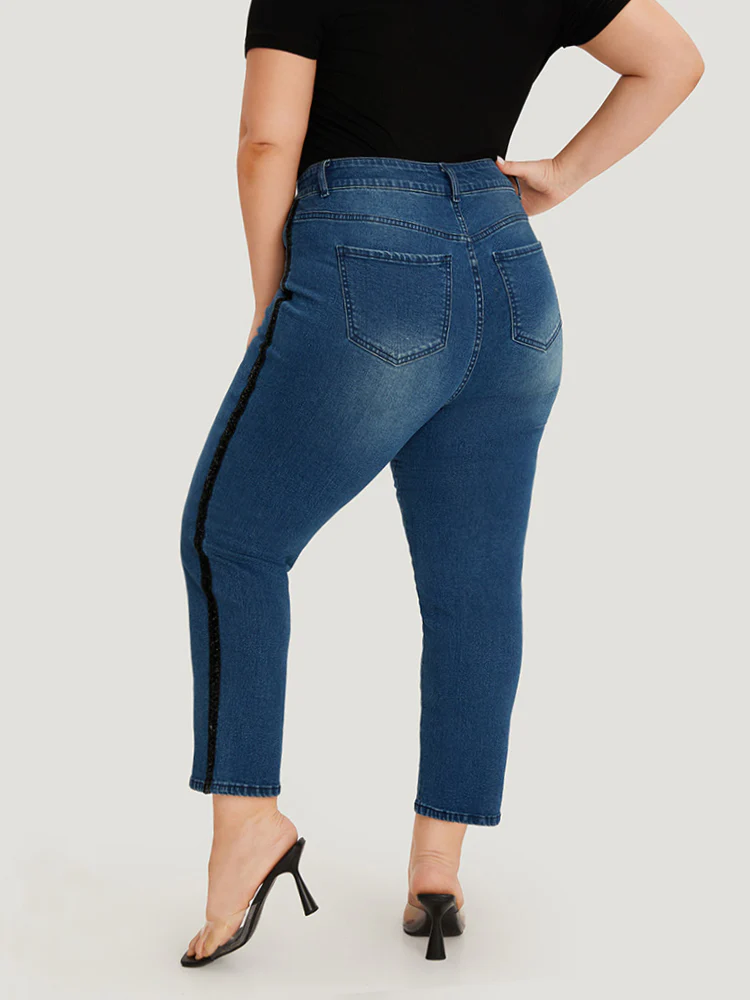 Glitter Patchwork High Rise Very Stretchy Jeans - Image 6