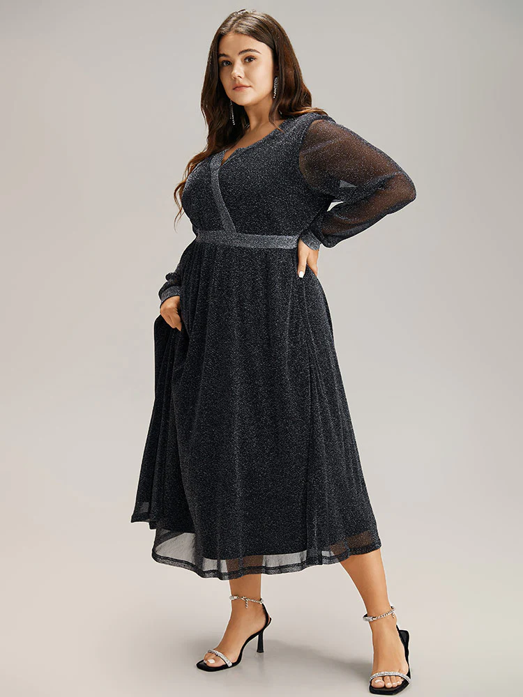 Lurex Patchwork Mesh Elastic Waist Dress - Image 3