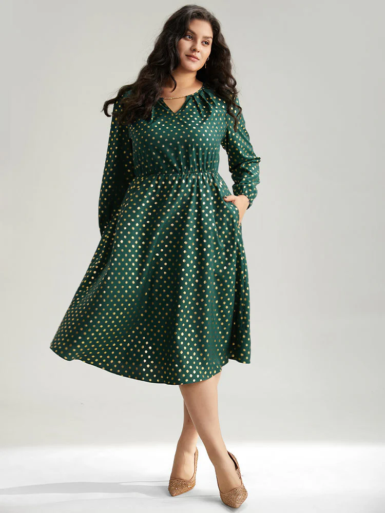 Glitter Polka Dot Notched Elastic Cuffs Dress - Image 2