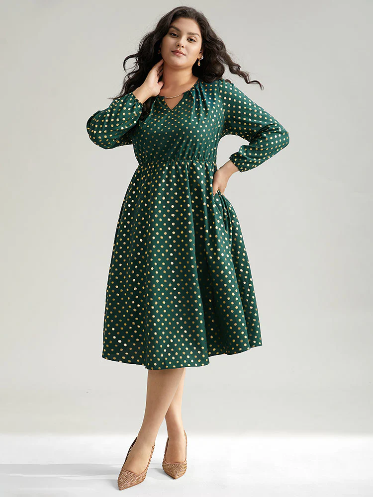Glitter Polka Dot Notched Elastic Cuffs Dress - Image 3