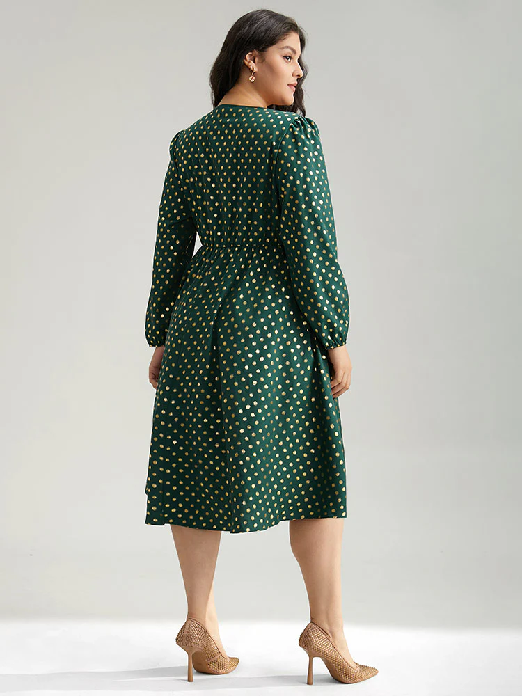 Glitter Polka Dot Notched Elastic Cuffs Dress - Image 4