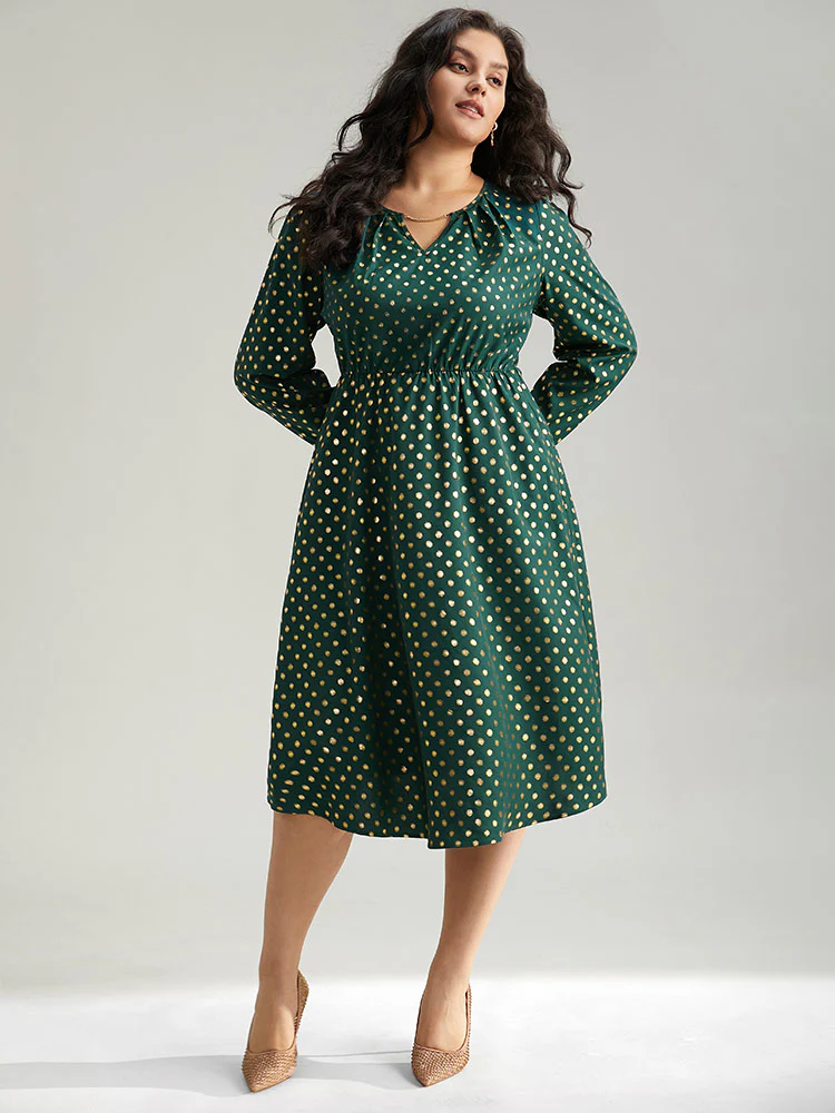 Glitter Polka Dot Notched Elastic Cuffs Dress - Image 5