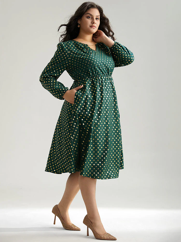Glitter Polka Dot Notched Elastic Cuffs Dress - Image 6