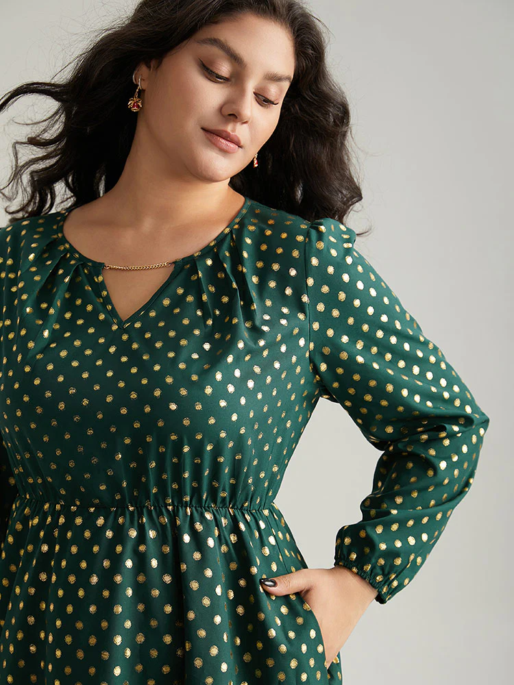 Glitter Polka Dot Notched Elastic Cuffs Dress - Image 7