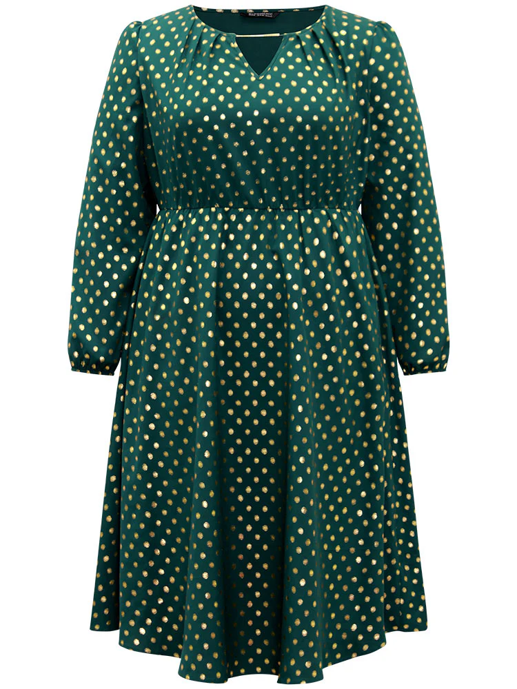 Glitter Polka Dot Notched Elastic Cuffs Dress - Image 8