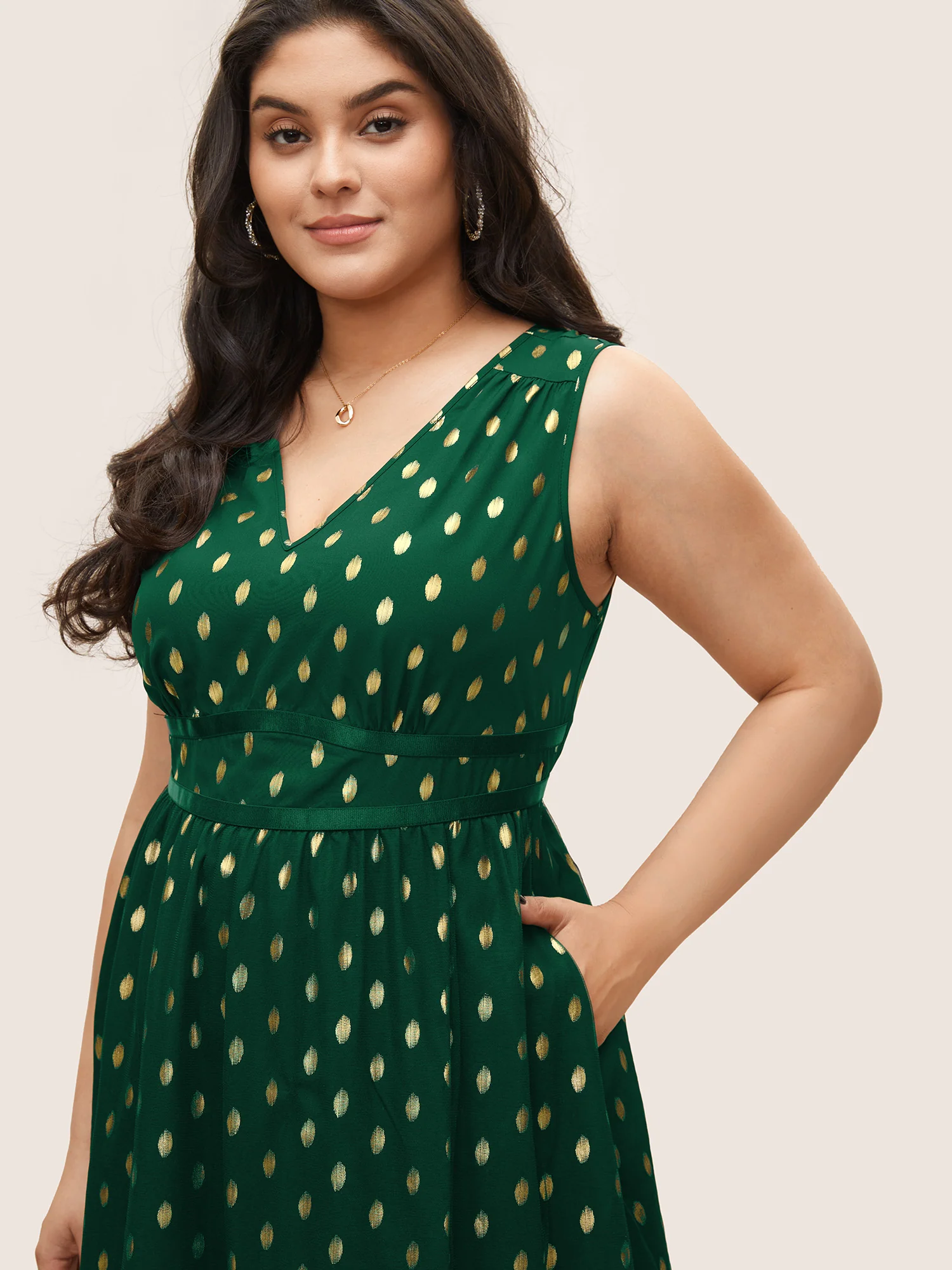Glitter Polka Dot Pocket Patchwork Tank Dress - Image 11