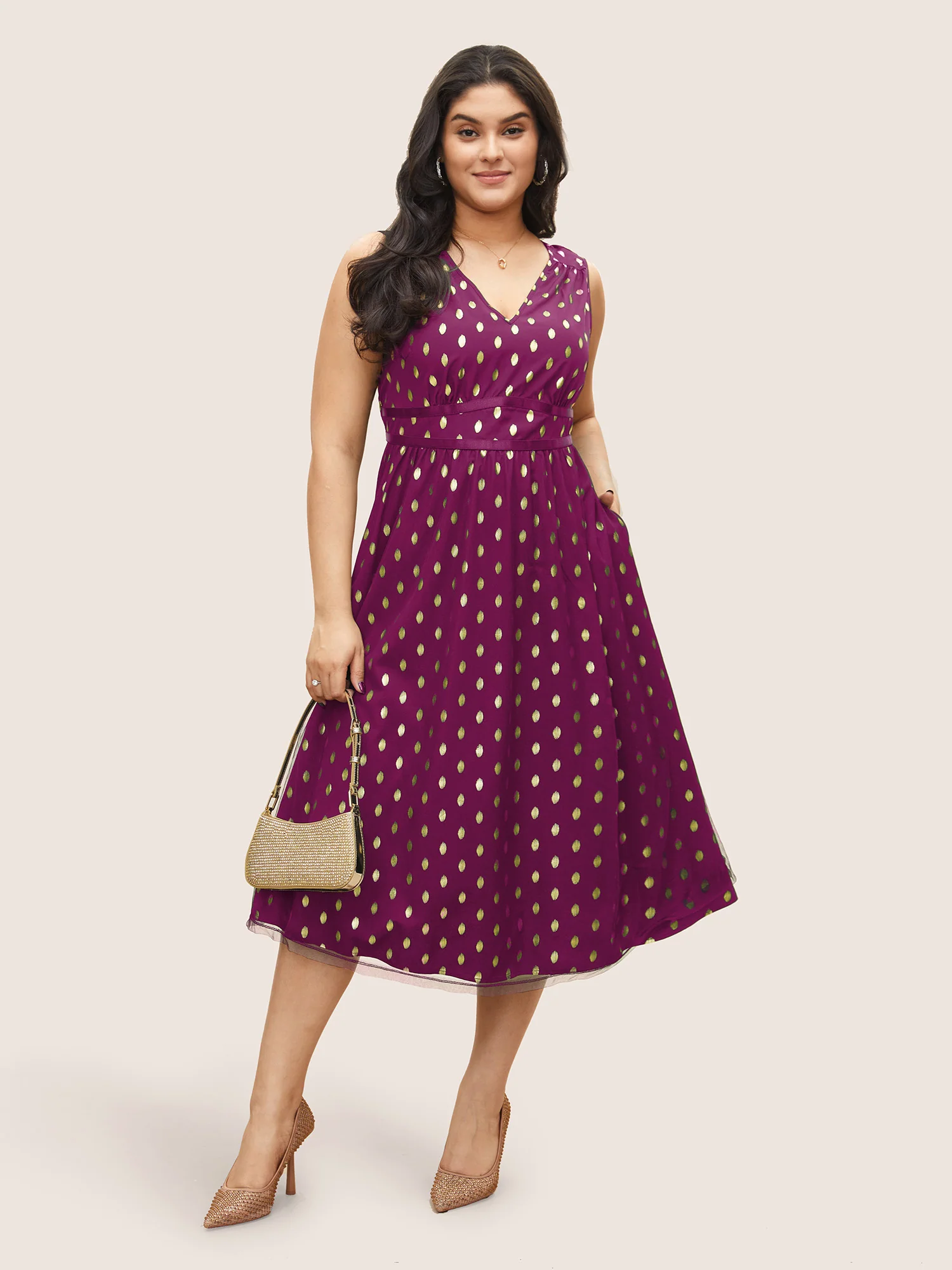 Glitter Polka Dot Pocket Patchwork Tank Dress - Image 12