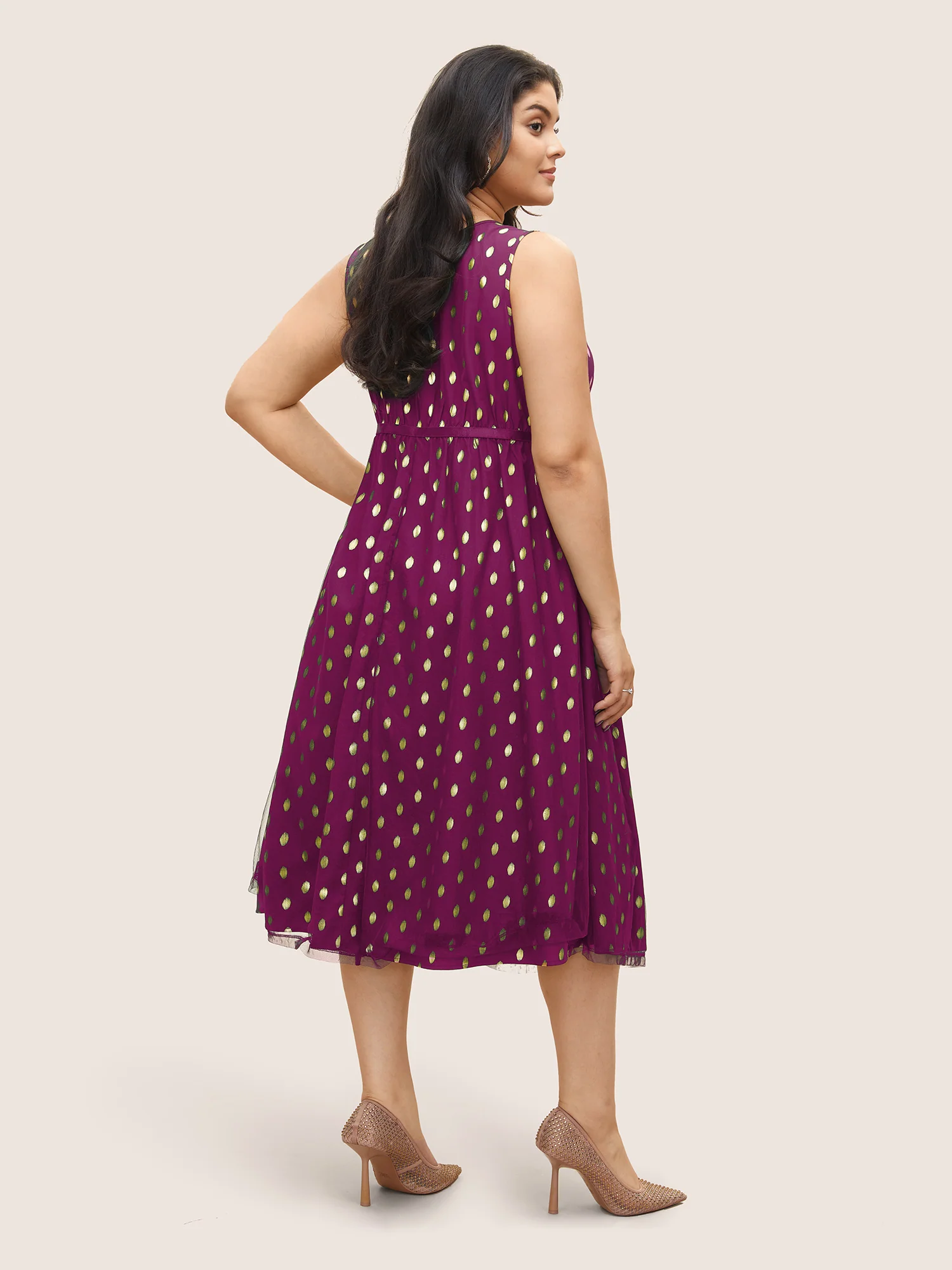 Glitter Polka Dot Pocket Patchwork Tank Dress - Image 15