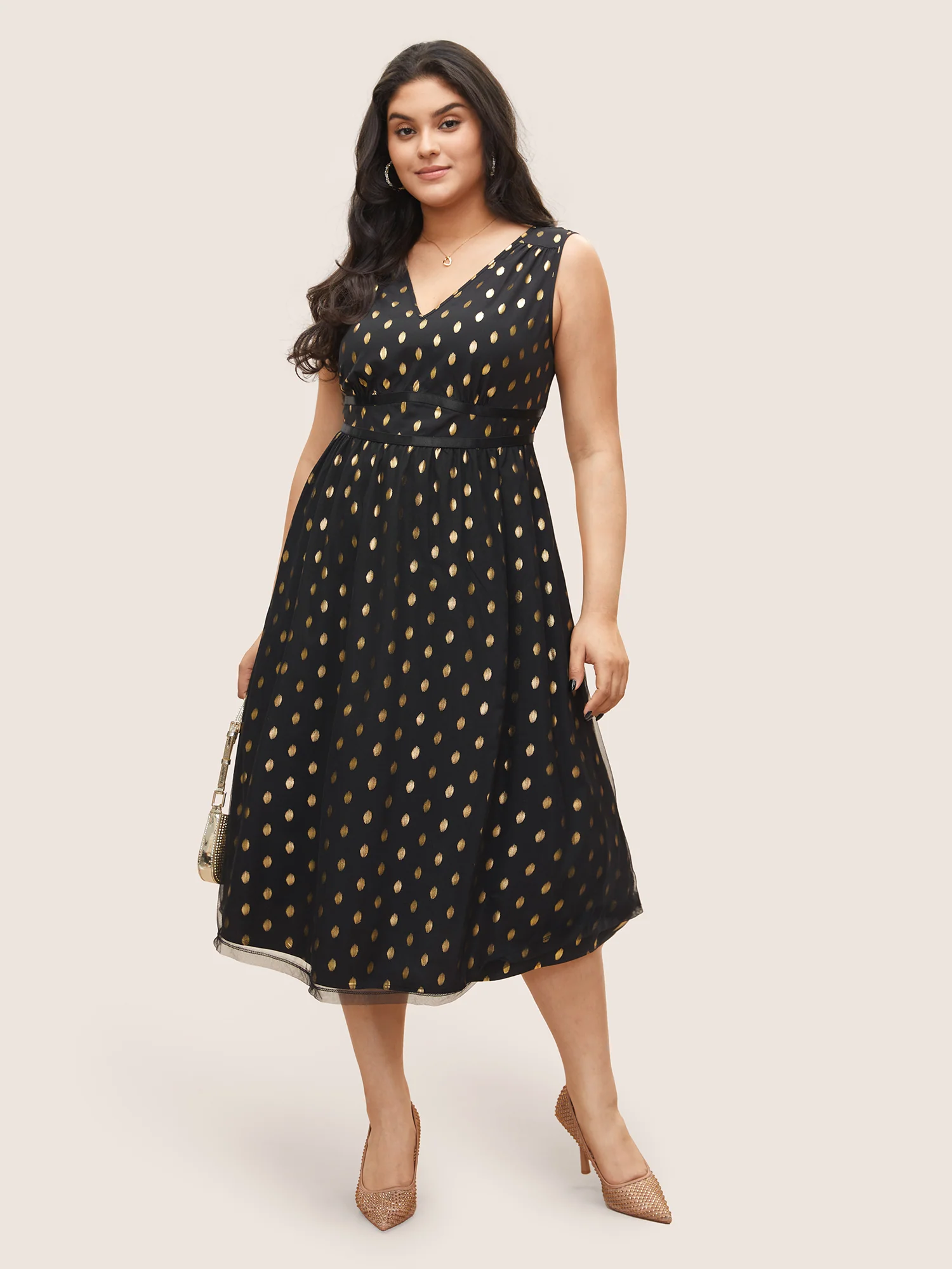 Glitter Polka Dot Pocket Patchwork Tank Dress - Image 2