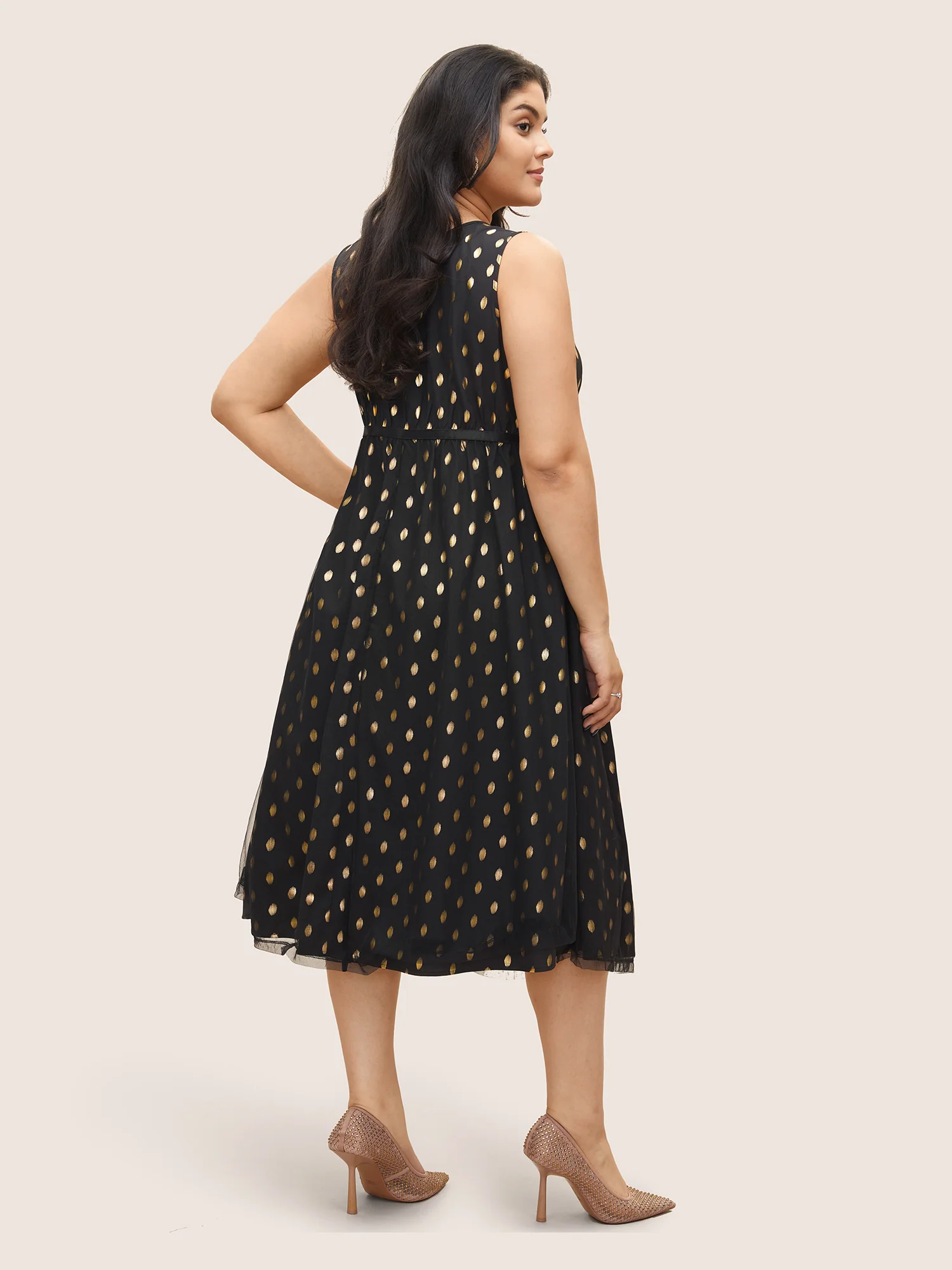 Glitter Polka Dot Pocket Patchwork Tank Dress - Image 3