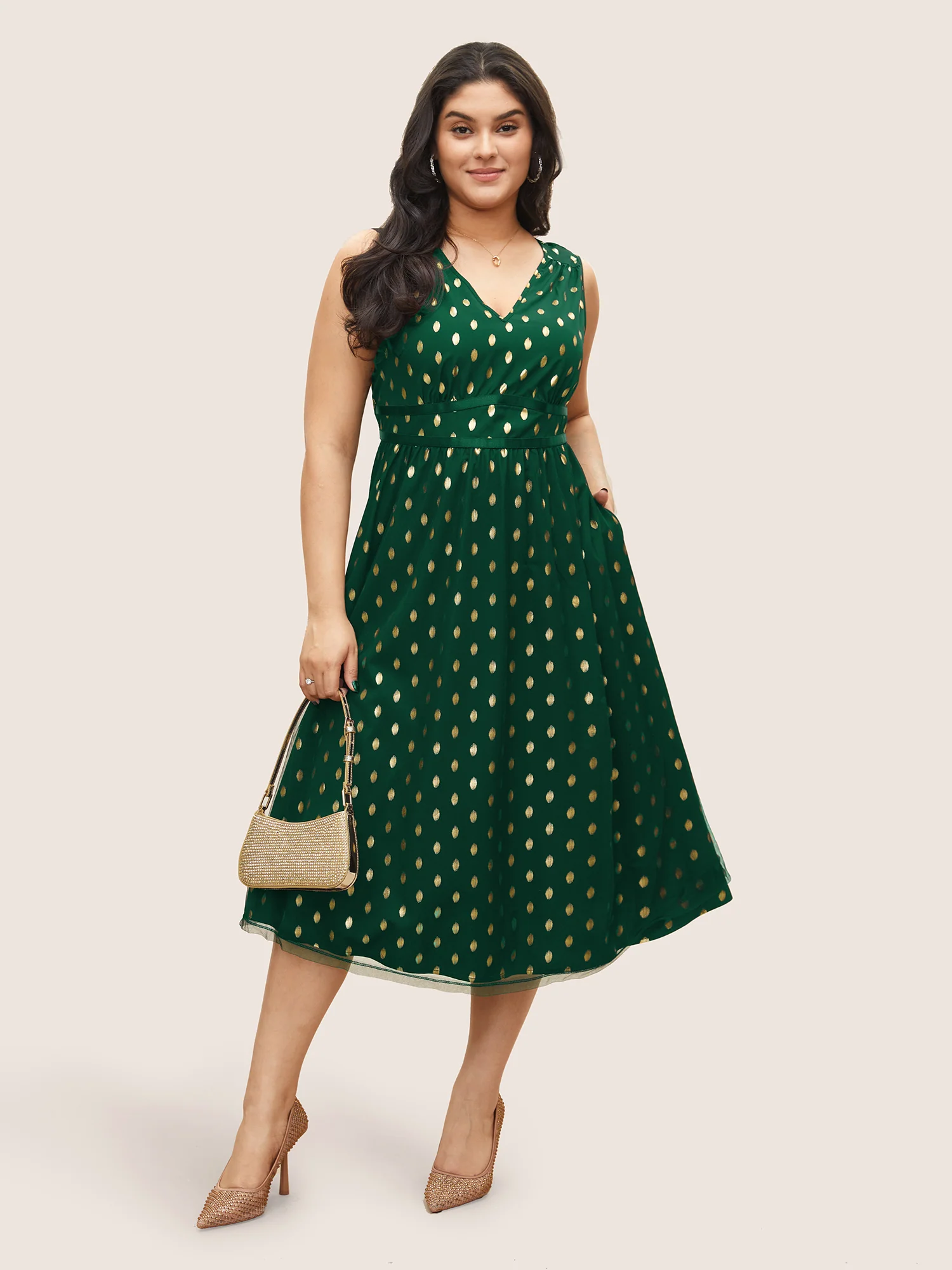 Glitter Polka Dot Pocket Patchwork Tank Dress - Image 8