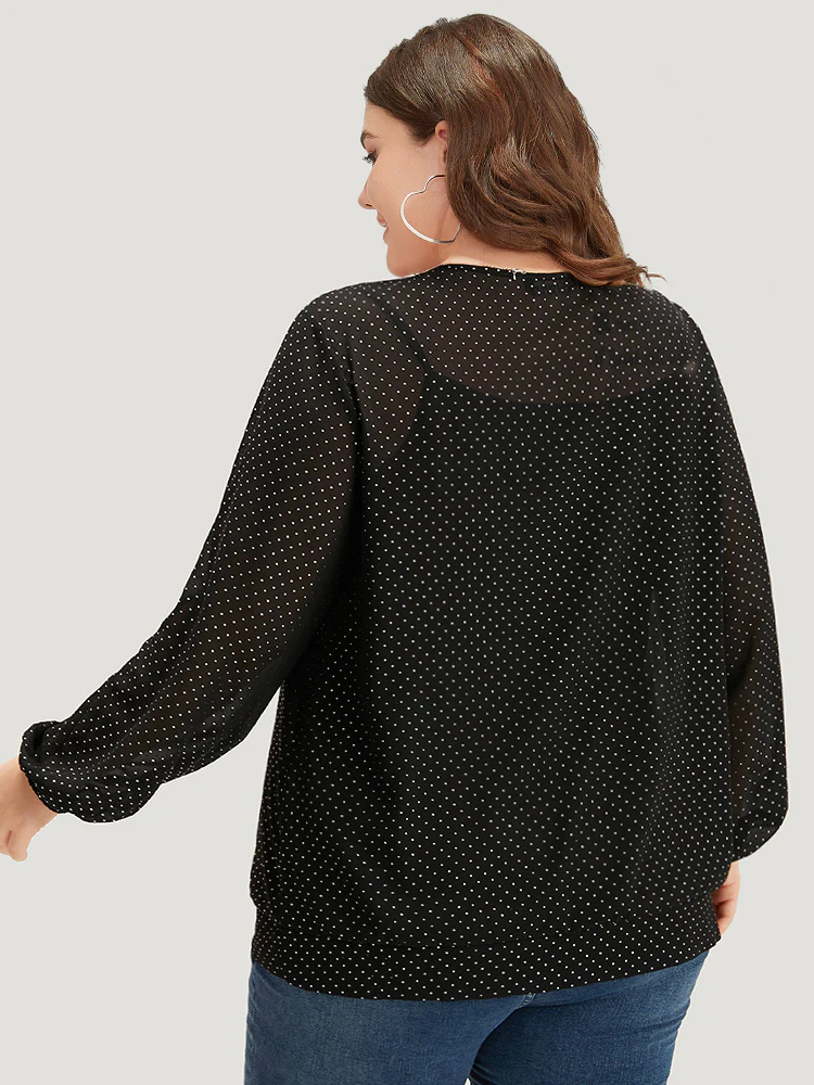 Glitter Polka Dot Puff Sleeve Keyhole Blouse - Image 6