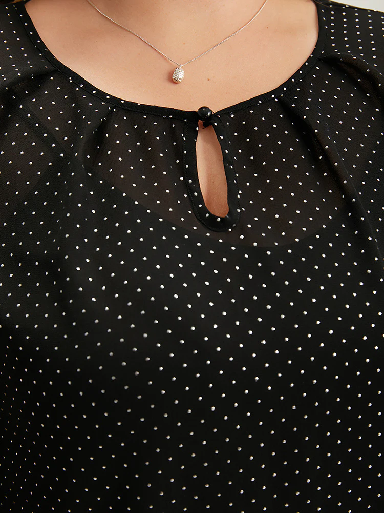 Glitter Polka Dot Puff Sleeve Keyhole Blouse - Image 7