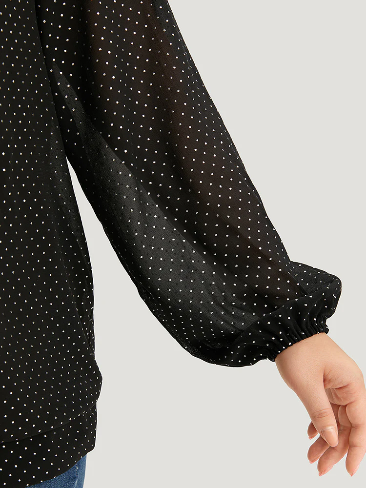 Glitter Polka Dot Puff Sleeve Keyhole Blouse - Image 8