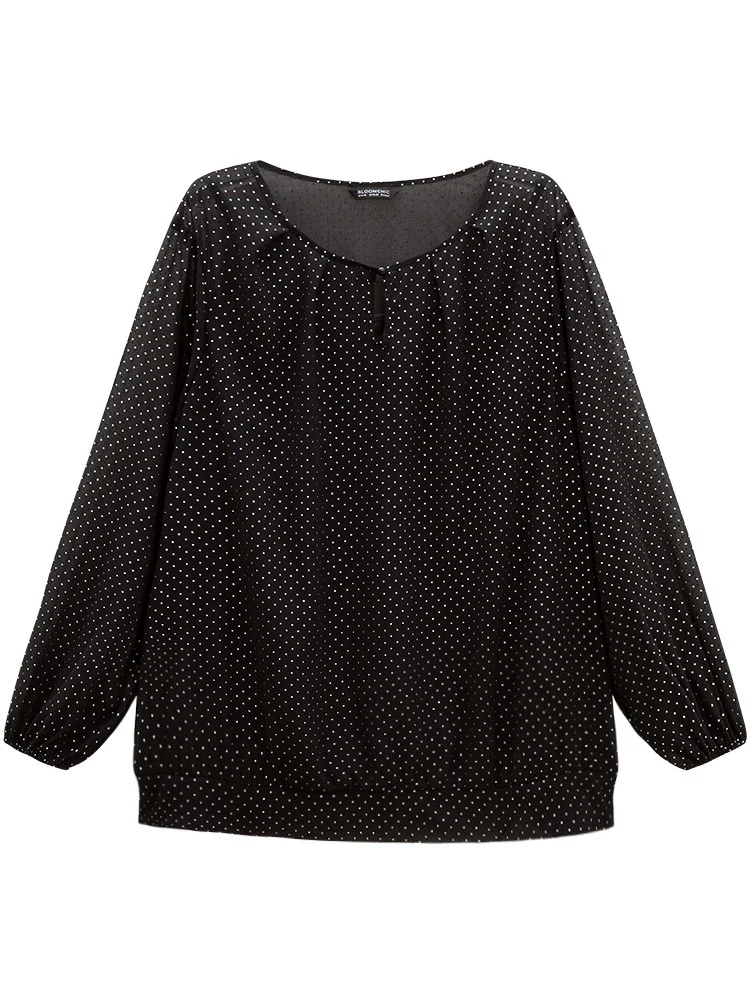 Glitter Polka Dot Puff Sleeve Keyhole Blouse - Image 9