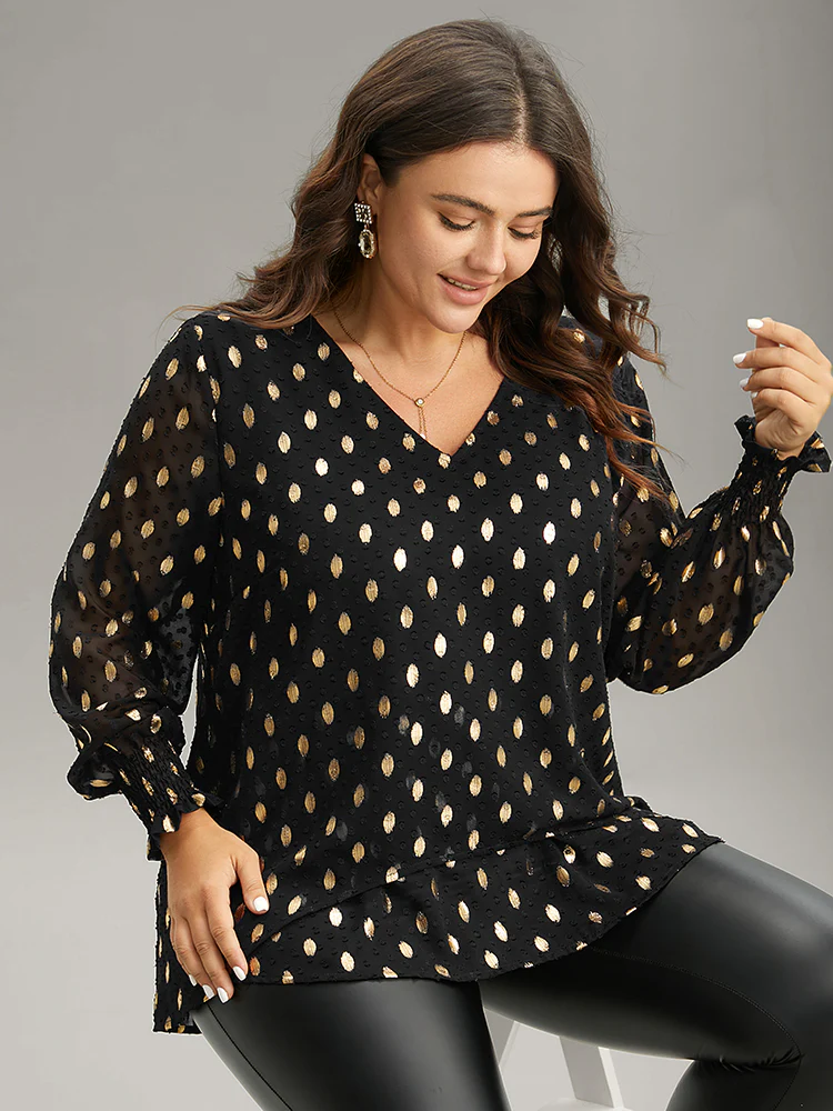 Glitter Polka Dot Textured Shirred Tiered Blouse - Image 2