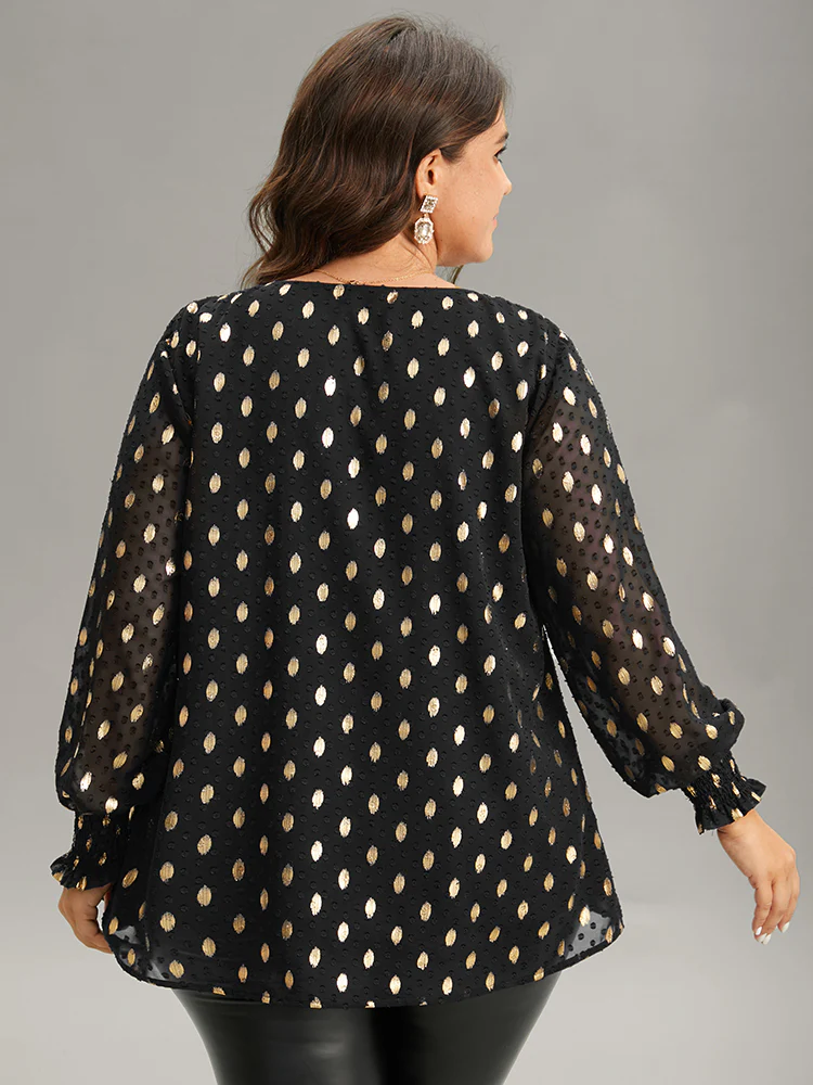 Glitter Polka Dot Textured Shirred Tiered Blouse - Image 4