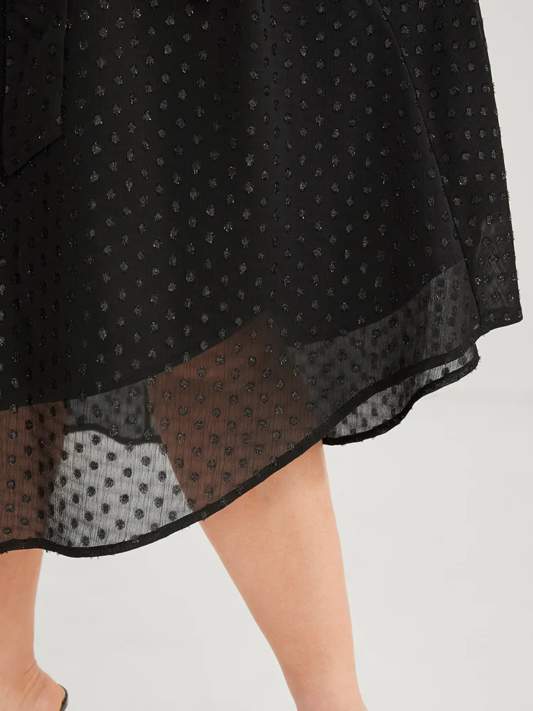 Glitter Polka Dot V Neck Pocket Belted Ruffles Hem Dress - Image 10