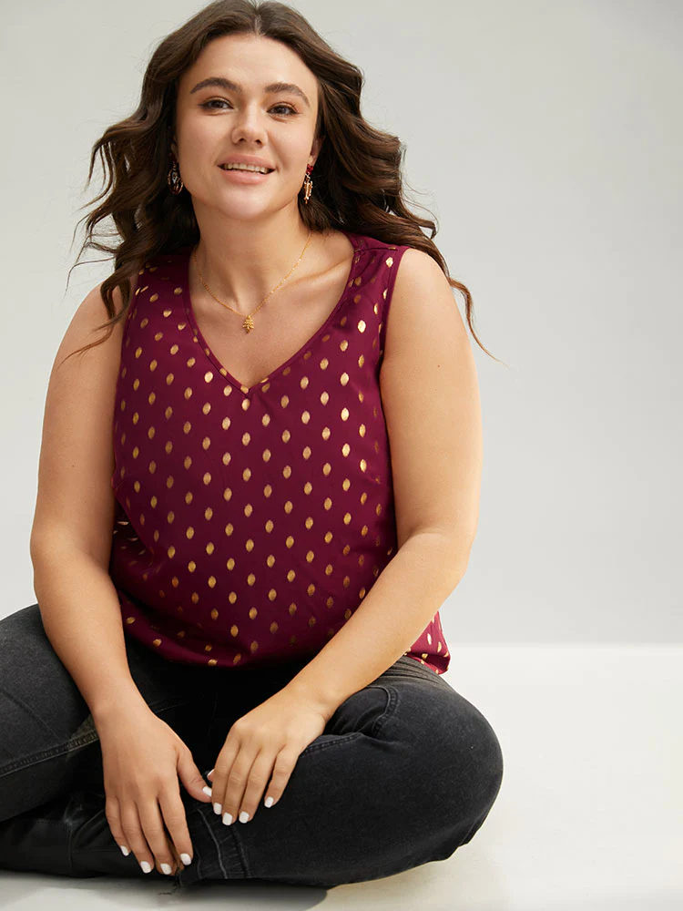 Glitter Polka Dot V Neck Tank Top - Image 5