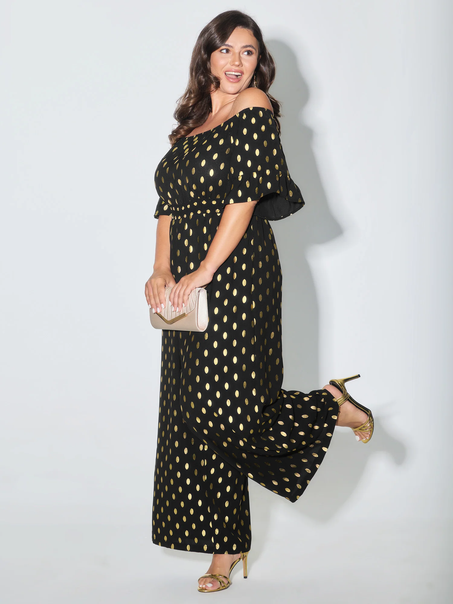 Glitter Polka Dots Off-Shoulder Jumpsuit - Image 2