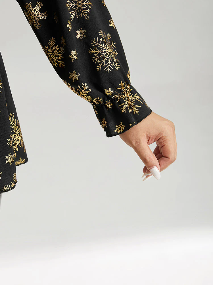 Glitter Snowflake Elastic Waist Ruched Wrap Blouse - Image 8