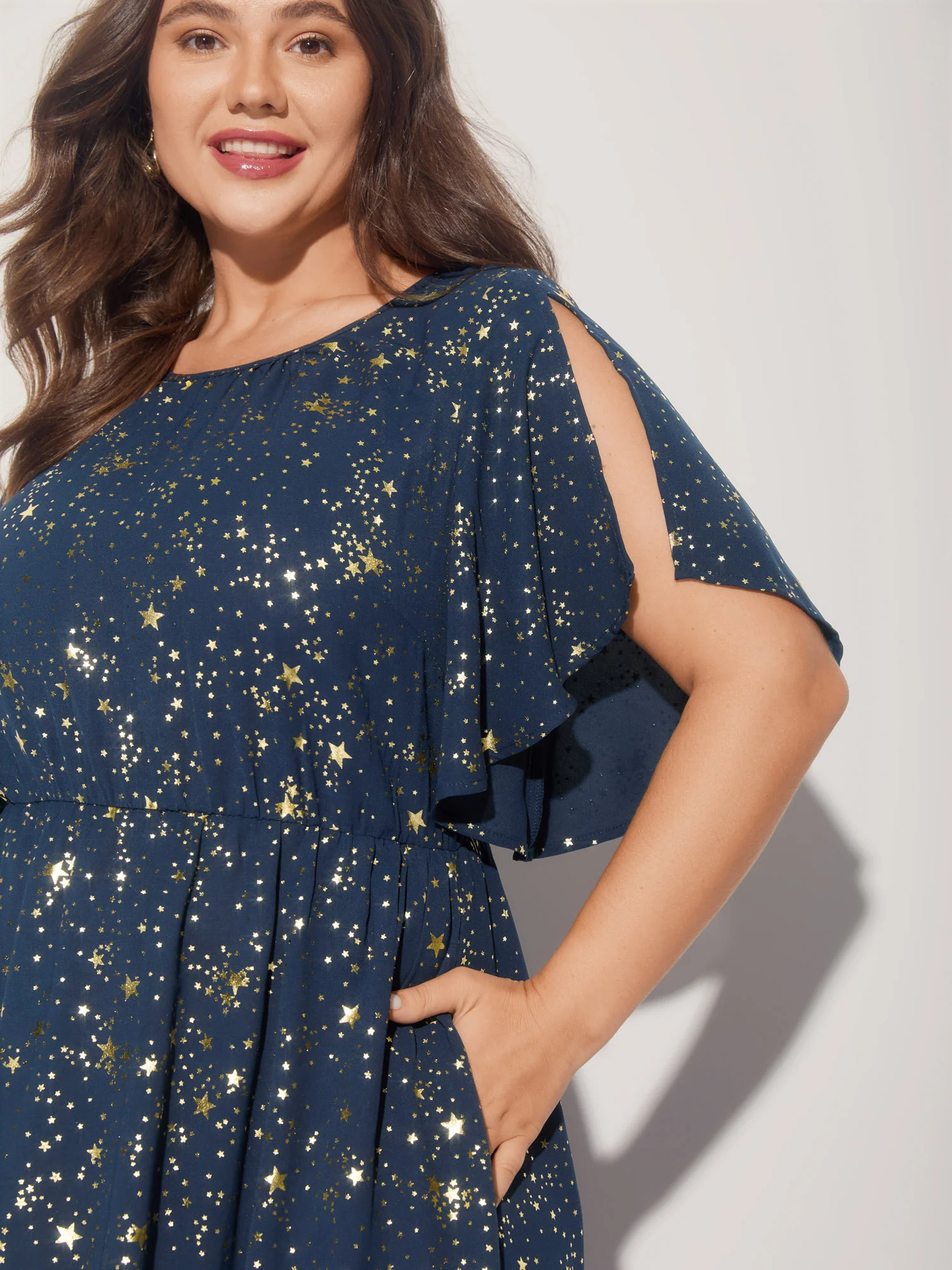 Glitter Star Split Sleeve Midi Dress - Image 2
