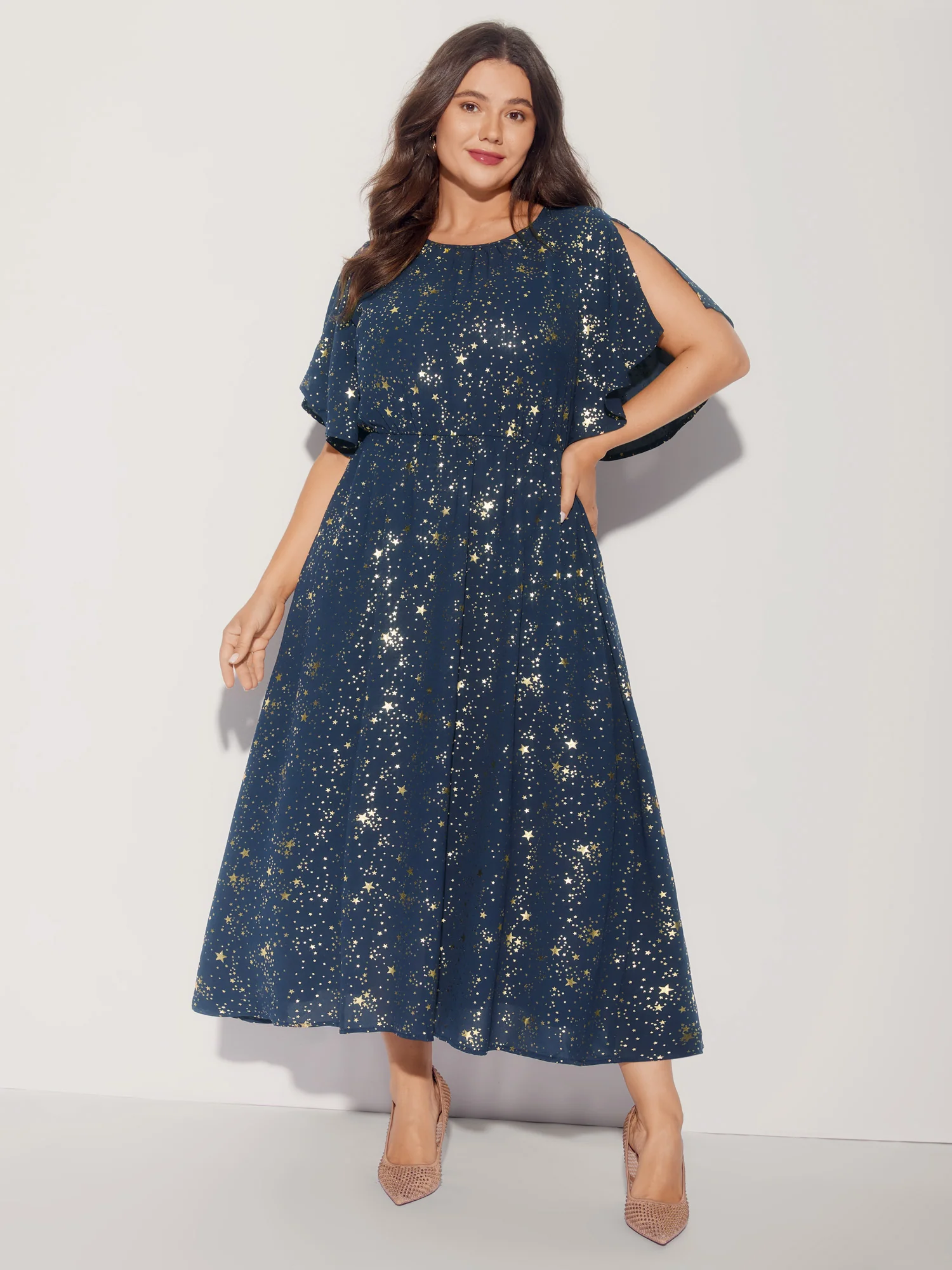 Glitter Star Split Sleeve Midi Dress - Image 3