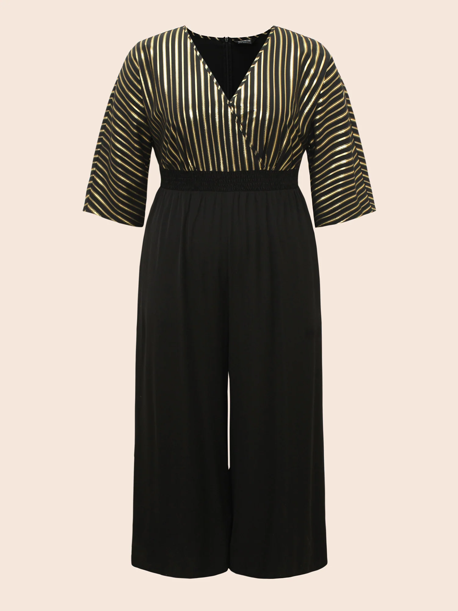 Glitter Striped Patchwork Shirred Jumpsuit - Image 6