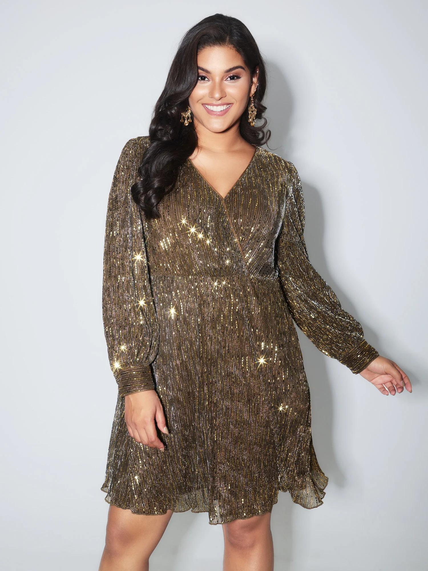 Glitter Surplice Neck Knee Dress - Image 3