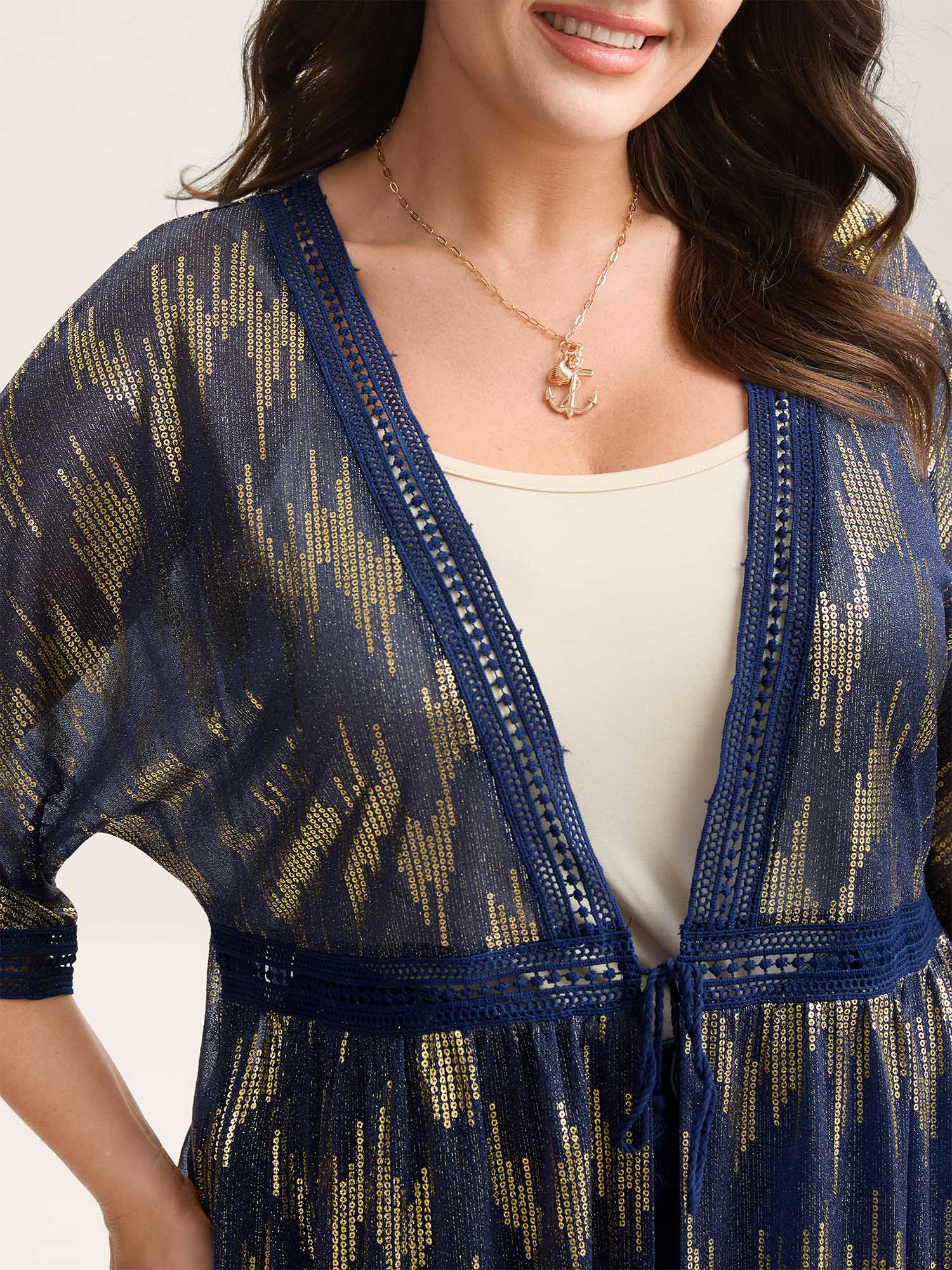 Glitter Tassels Webbed Open Front Kimono - Image 2