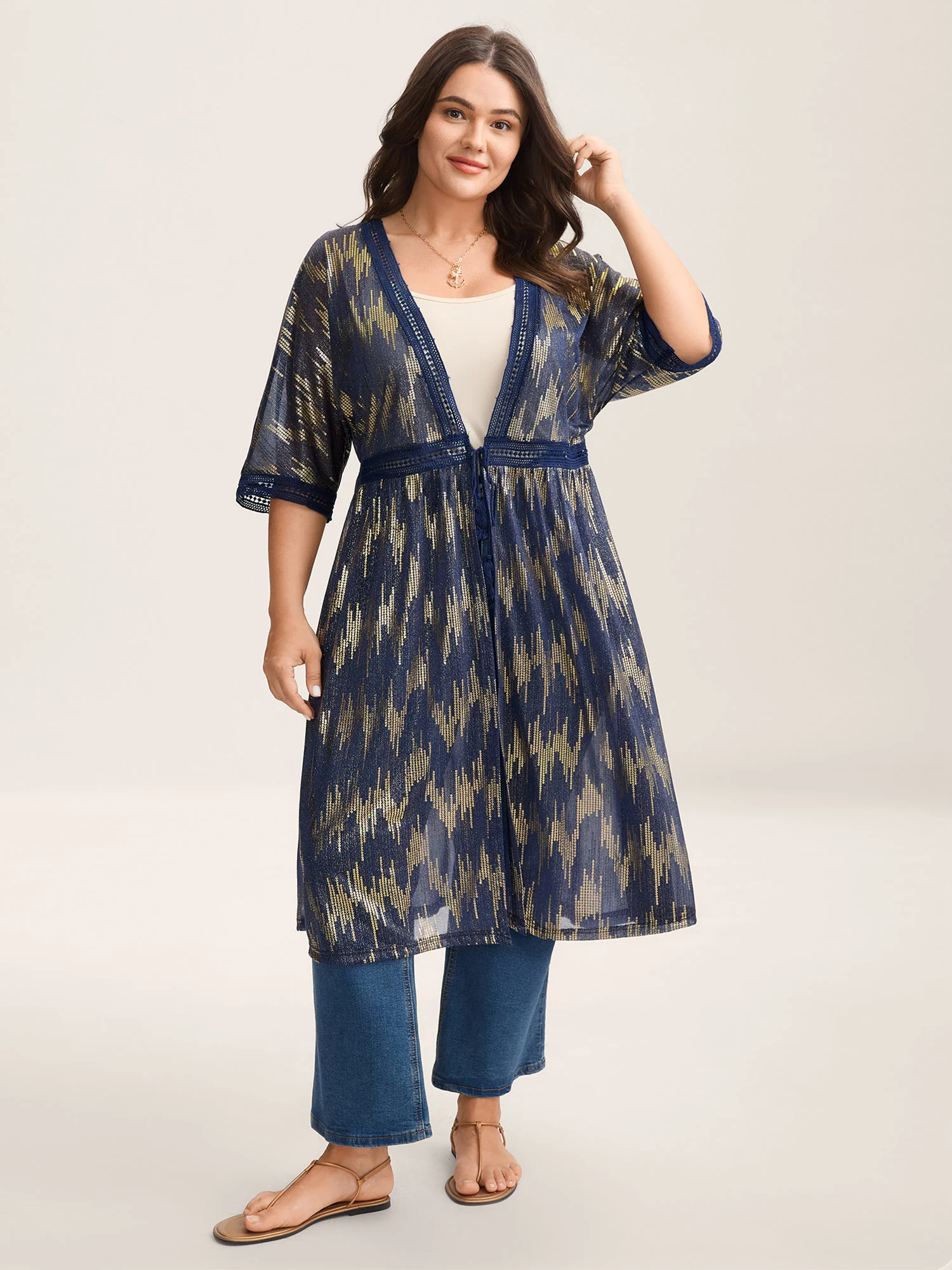 Glitter Tassels Webbed Open Front Kimono - Image 3