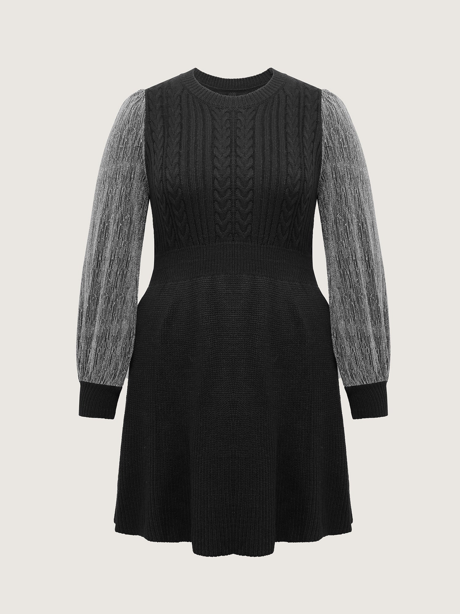 Glitter Textured Contrast Sleeve Midi Sweater Dress - Image 7