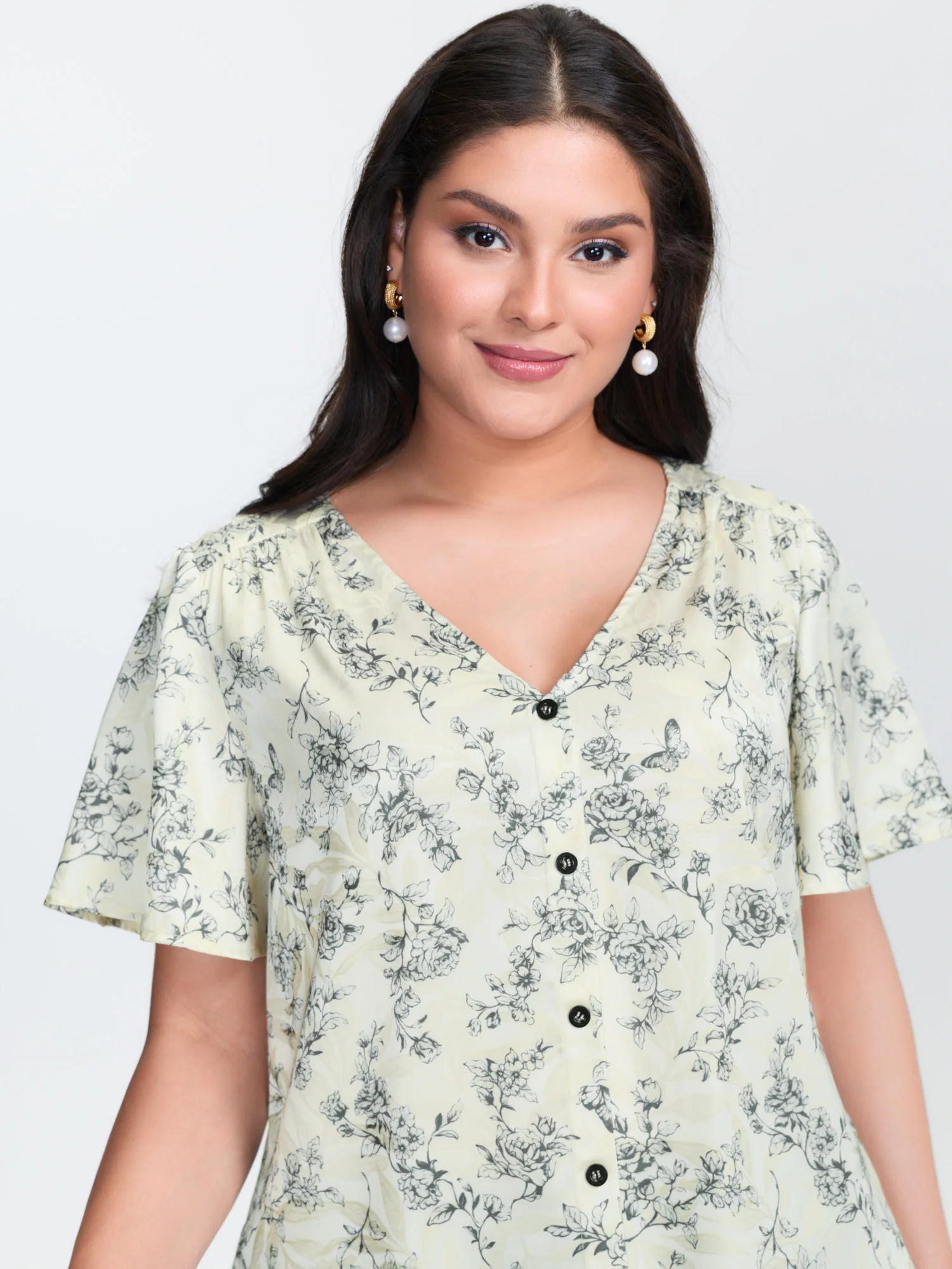 Glossy Textured Floral Print Blouse - Image 2