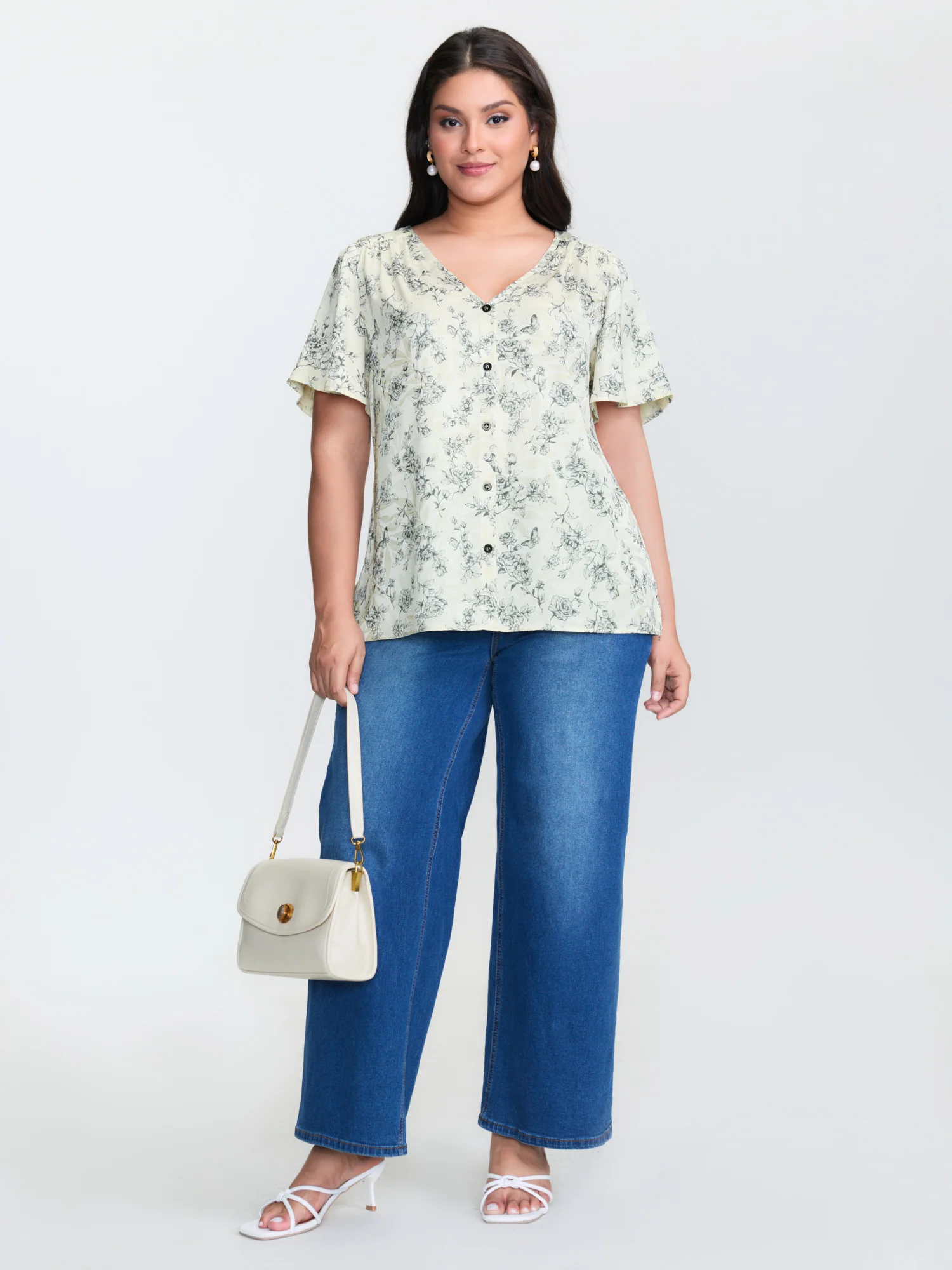 Glossy Textured Floral Print Blouse - Image 3