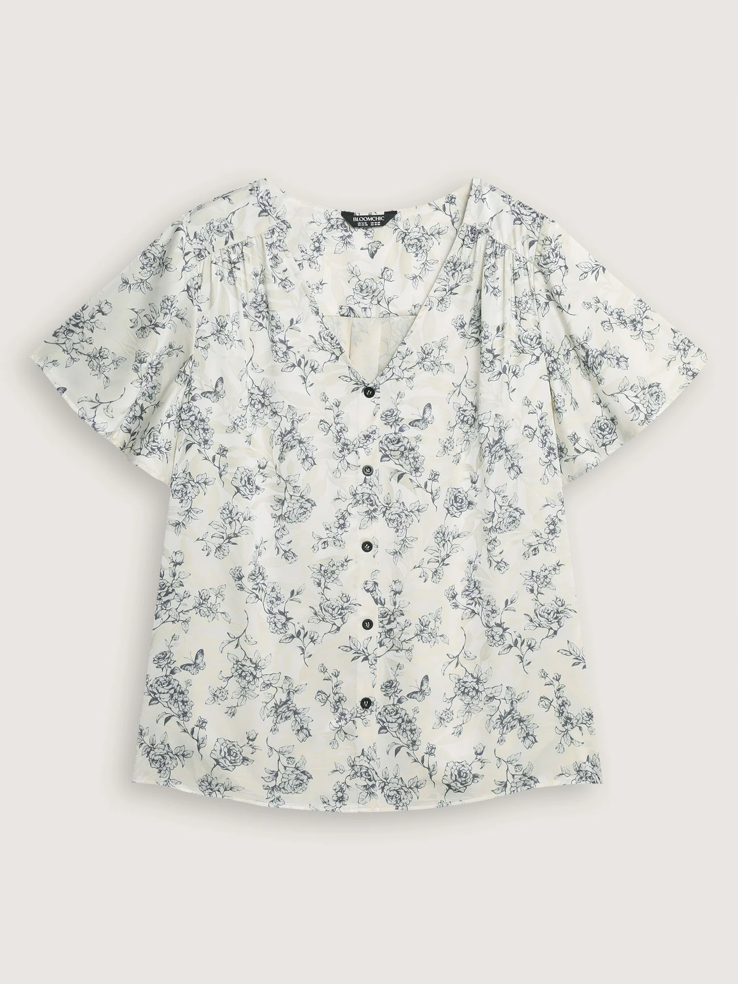 Glossy Textured Floral Print Blouse - Image 7