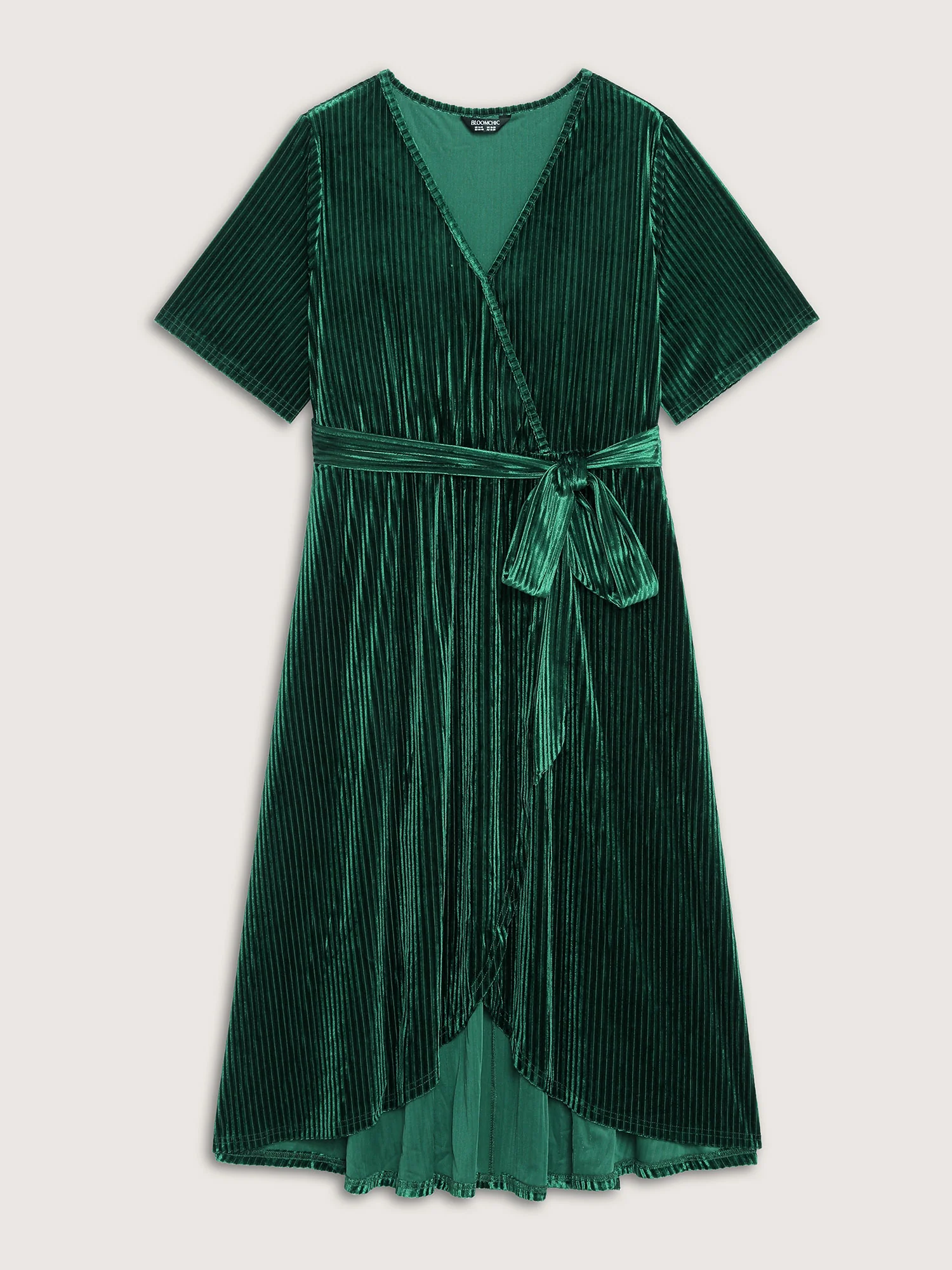 Glossy Textured Velvet Wrap Tied Midi Dress - Image 8