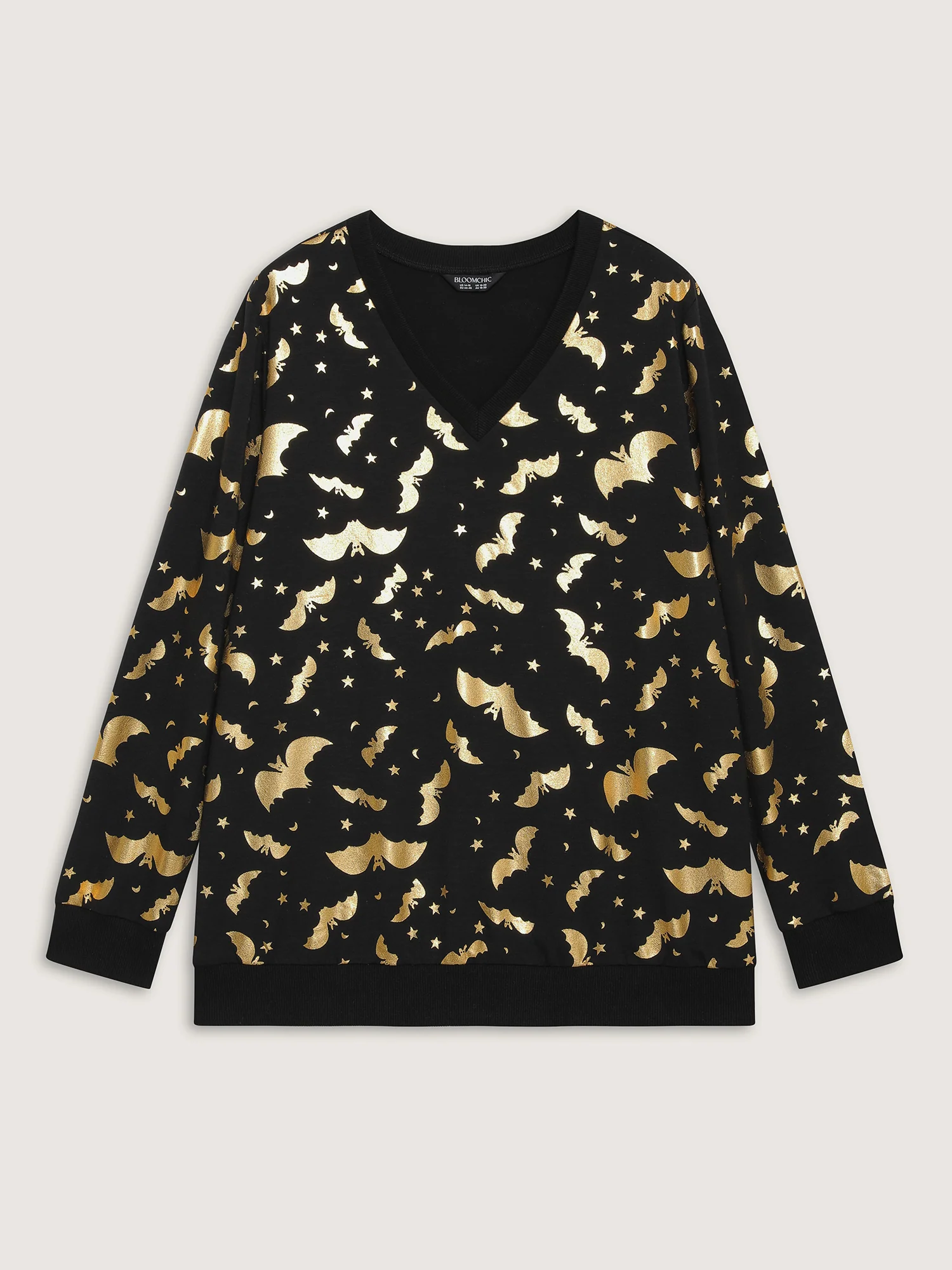 Gold Bat Print Stretchy V-Neck Sweatshirt - Image 7