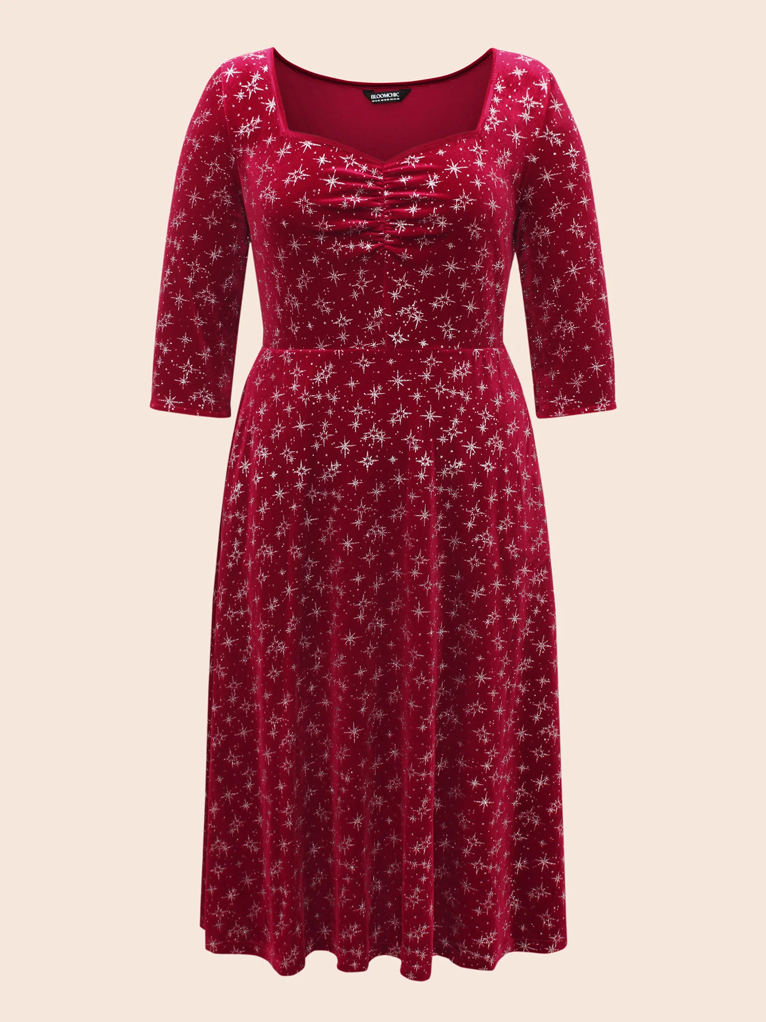 Embossed Velvet Sweetheart Neckline Midi Dress - Image 7