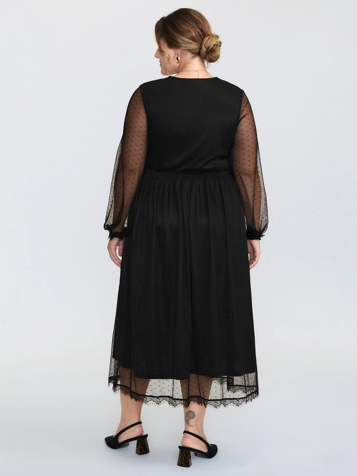 Gold Embroidery Lace Trim Sheer Maxi Dress - Image 4